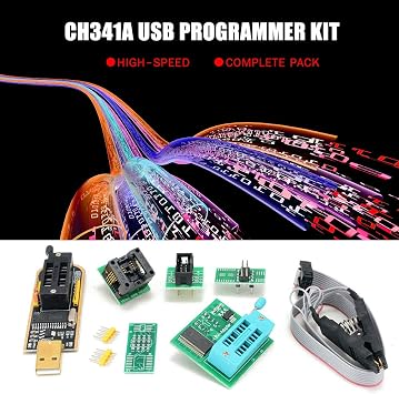 CH341A USB Programmer Kit with SOP8 Clip EEPROM Burner BIOS Flasher SPI Flash Programmer Kit with 1.8V Adapter and 150mil SOP8 Socket for 24/25 Series