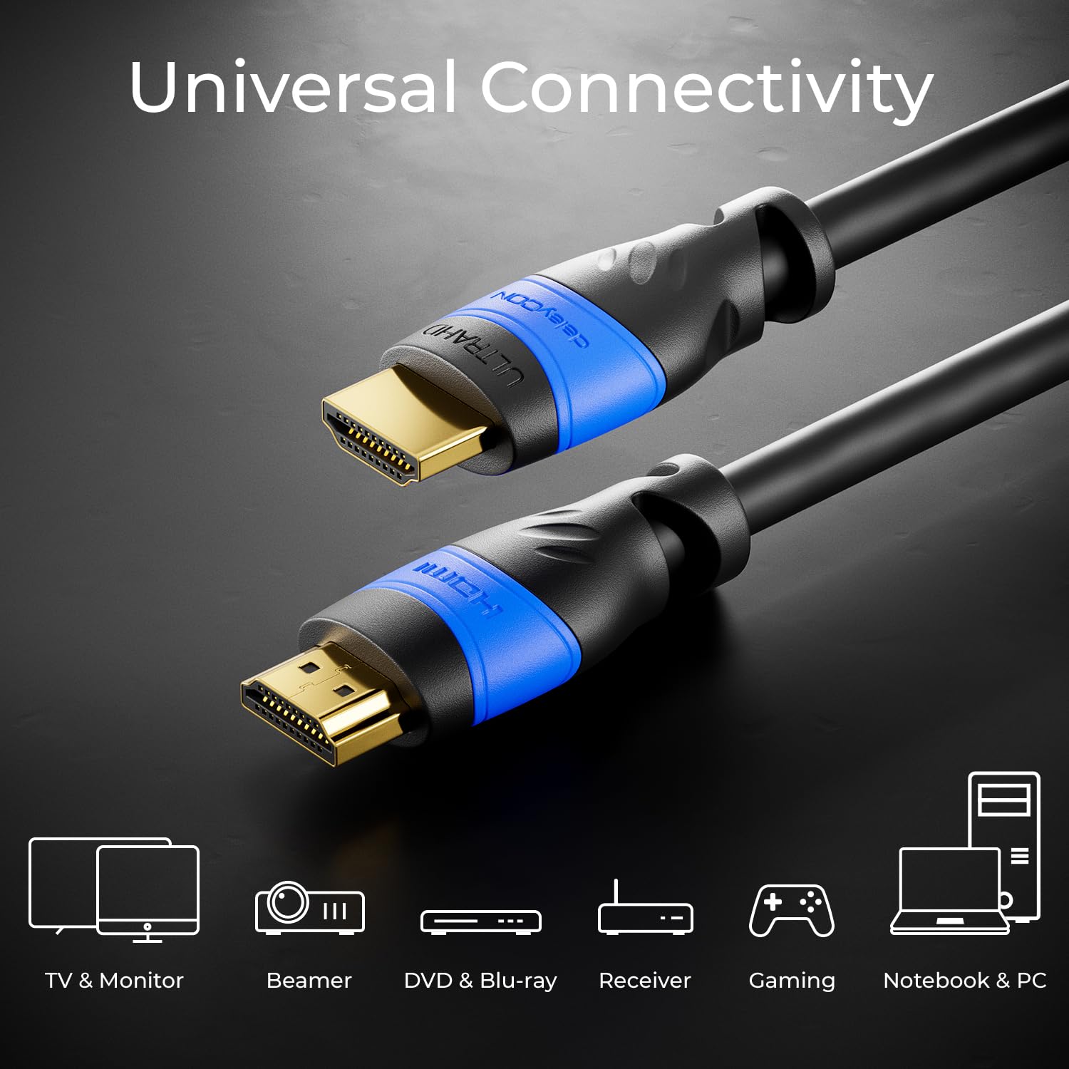 deleyCON 5m Cable HDMI 2.0a/b - Alta Velocidad con Ethernet - UHD 2160p 4K@60Hz 4:4:4 HDR HDCP 2.2 ARC CEC Ethernet 18Gbps 3D Full HD 1080p Dolby - Negro — view 7