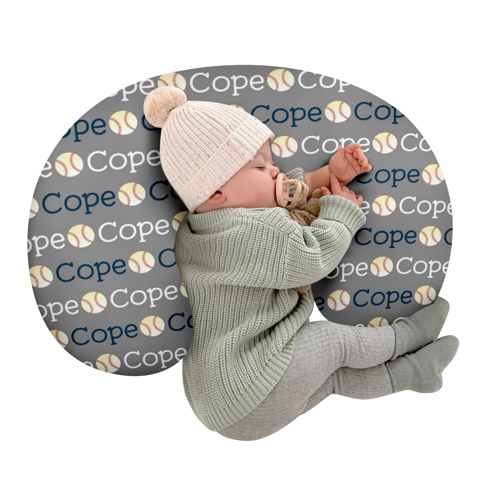 Rucekia Baby Nursing Pillow Cover - Personalized Name Baseball Theme Breastfeeding U-Shaped for Bottle Feeding, Ultra Soft Comfortable Breastfeeding