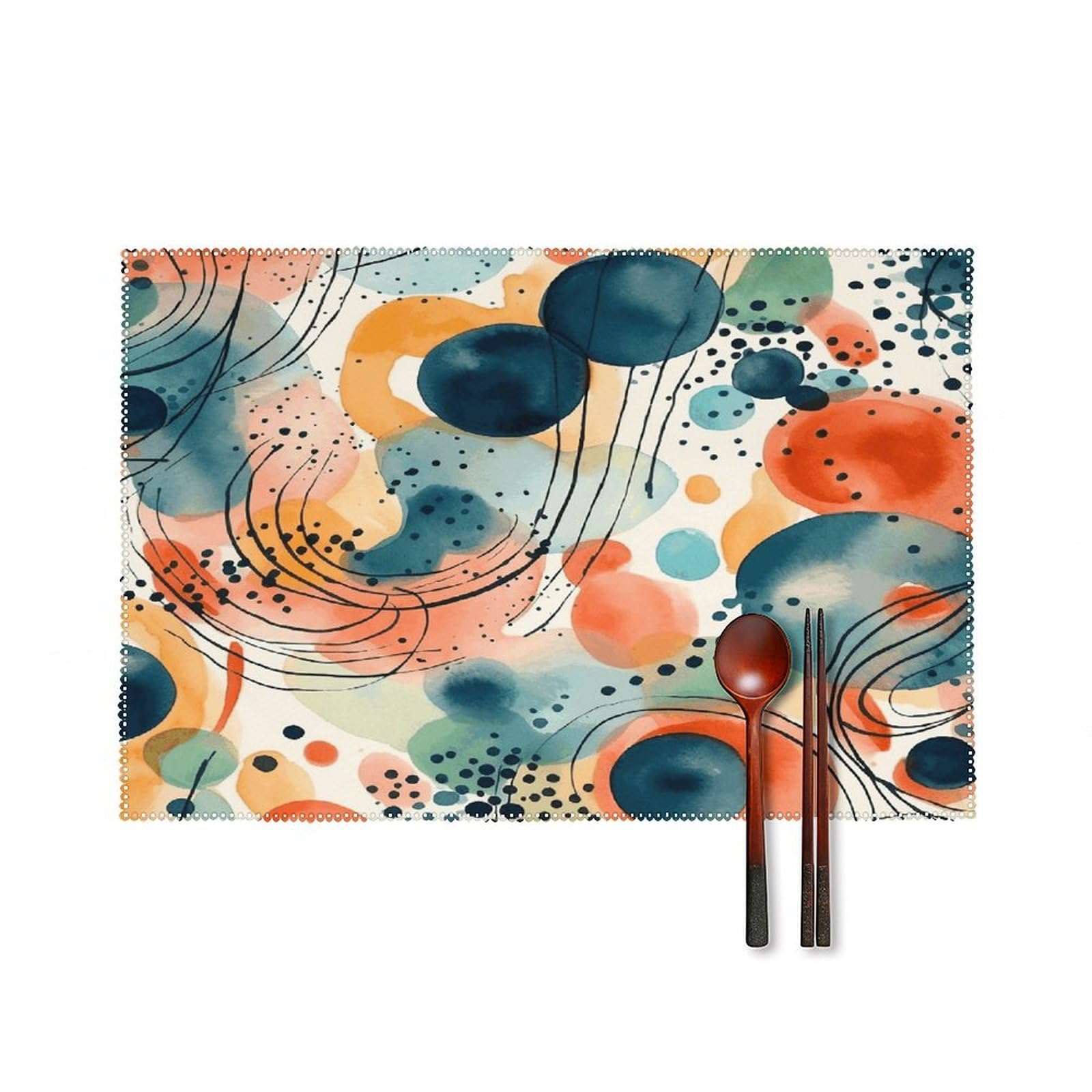 Btcowzrv Style Hand Drawn Pattern Canvas Placemats Set Of 6, Wipeable Washable Place Mats For Indoor & Outdoor, Table Mat Decor For Kitchen Dining Party
