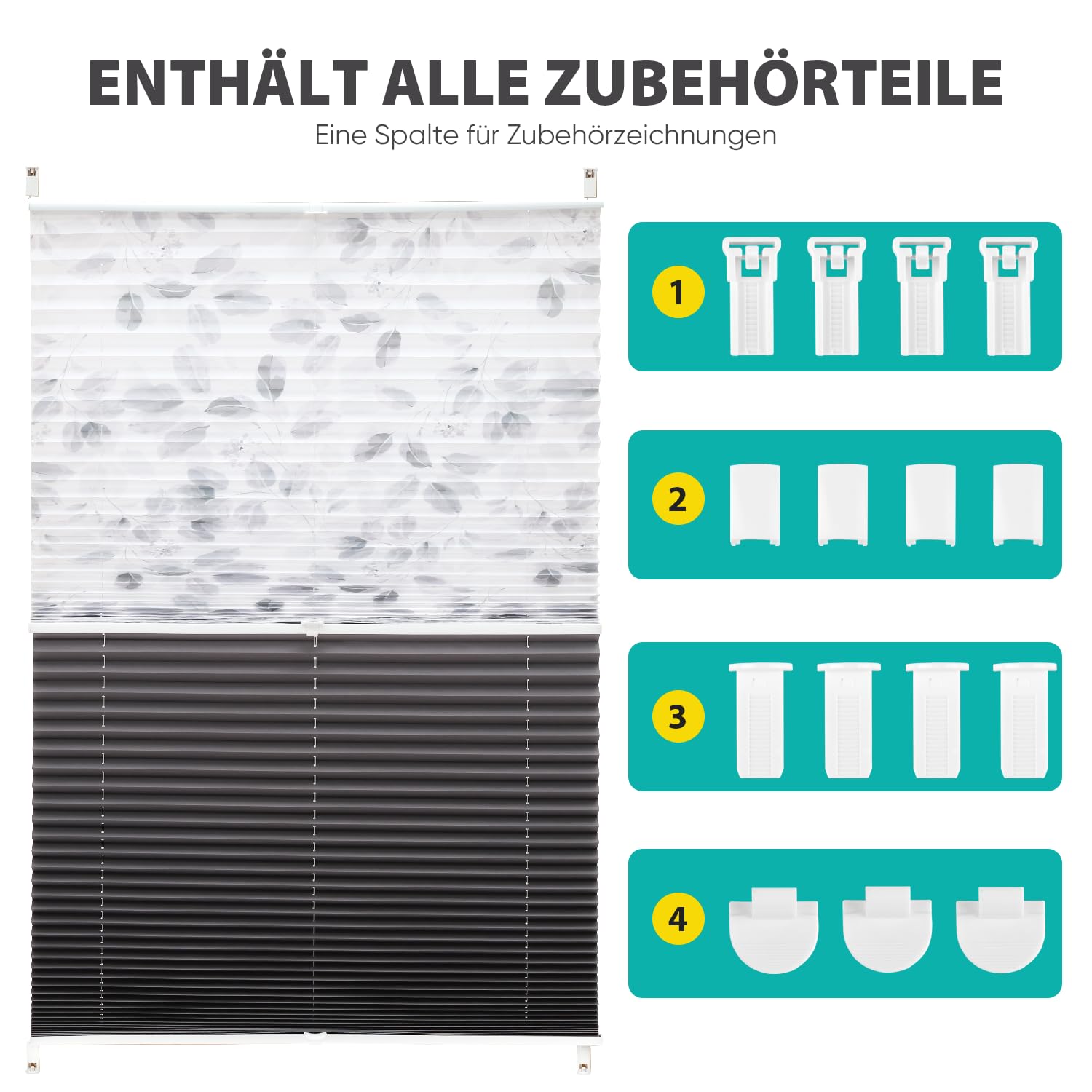 Sekey Plissee Day+Night Doppelplissee Verdunkelung ohne Bohren verspannt Lichtschutz 80x200cm Druck+Dunkelgrau – Bild 4