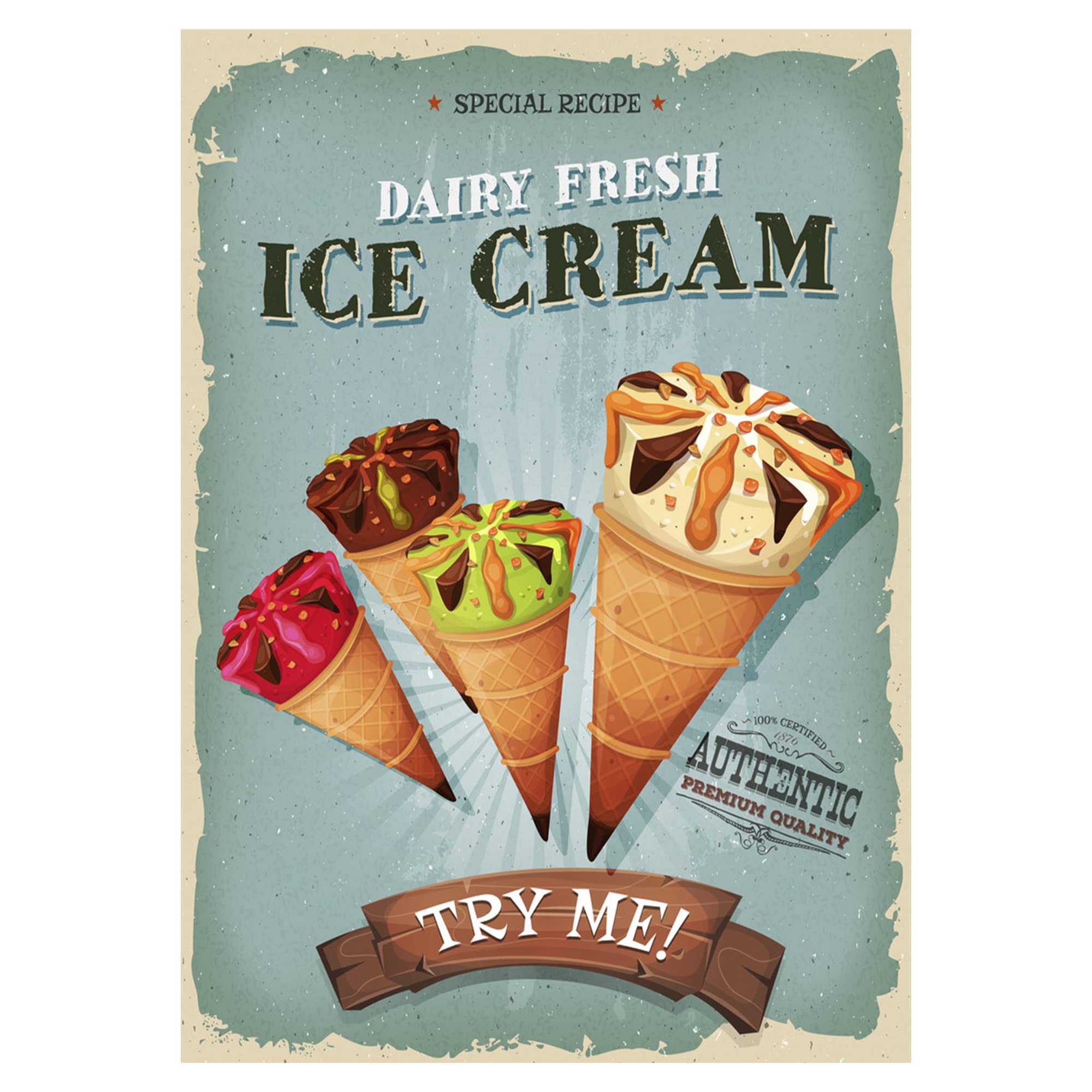 Tasty Ice Cream Metal Sign Bar Sign Kitchen Sign Retro Advert Home Bar (Small A5 (200x150mm))