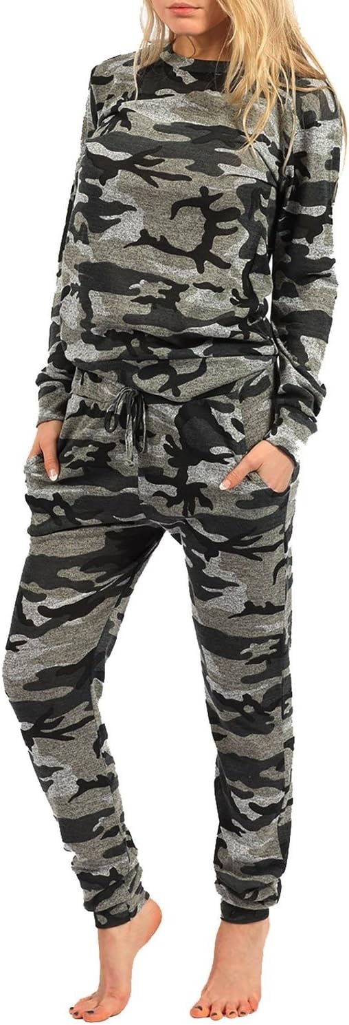 Street Chic OutletNew Womens Girls Camouflage Jogging Suit Set Camo Soft Knitted Full Tracksuit