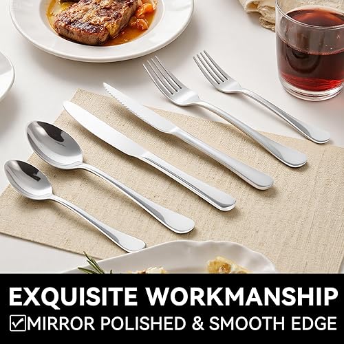 Miniatura 27 de Juego de cubiertos de 49 piezas con organizador, juego de cubiertos de acero inoxidable para 8, tenedores y cucharas, juego de cubiertos con 49