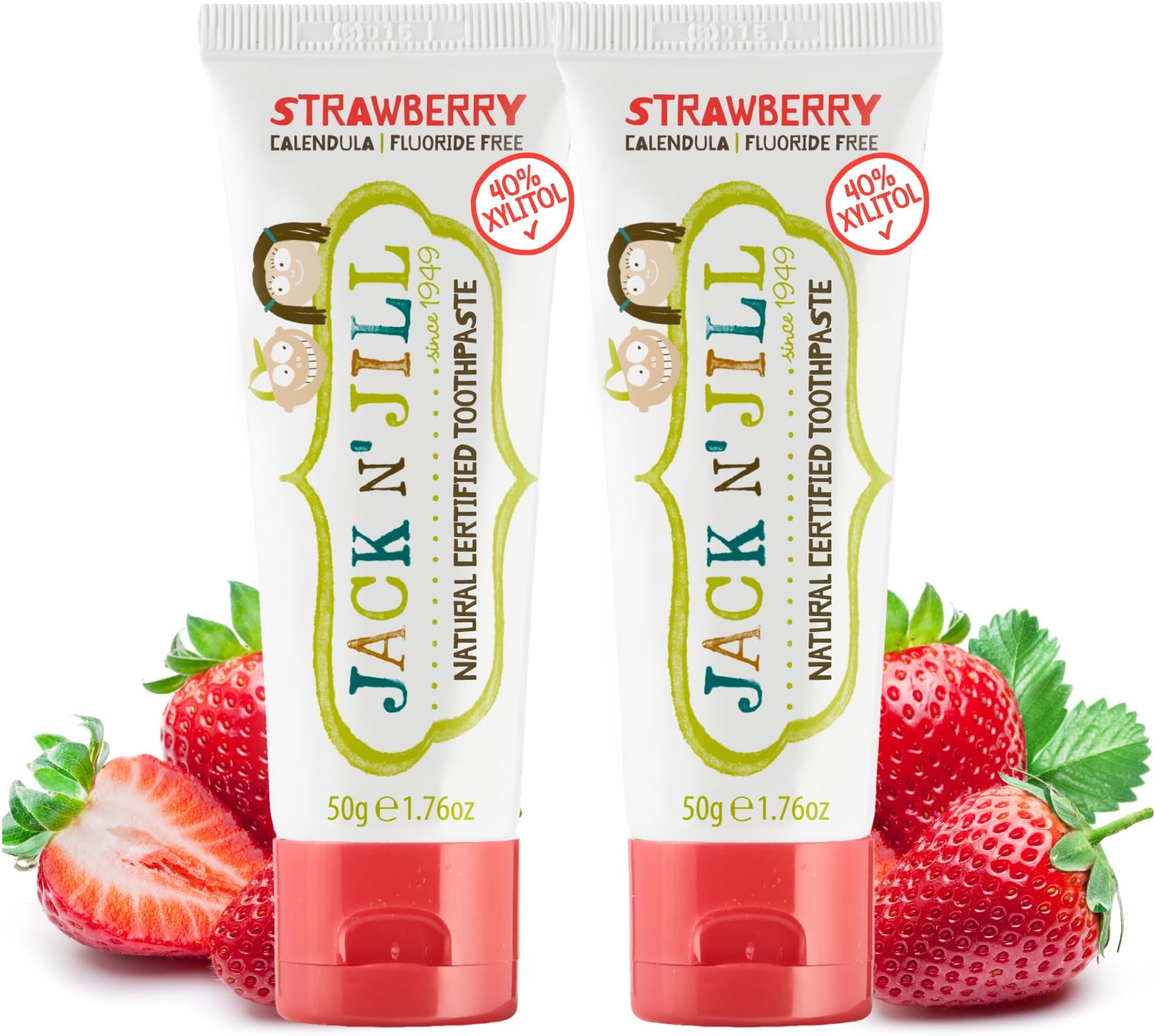 Natural Toothpaste for Baby and Infants - Fluoride Free Training Toothpaste, 40% Xylitol, BPA Free - Strawberry, 1.76 oz (Pack of 2)