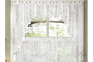 Sweet Home Collection Old World Style Floral Lace Kitchen Curtain Swag Pair, Hopewell White