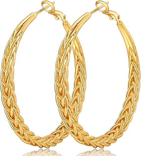 Senteria Silver Hoop Earrings for Women Hypoallergenic 925 Sterling Silver Post Hoop Earrings Lightweight Large Silver Hoop Earrings Thick Twisted