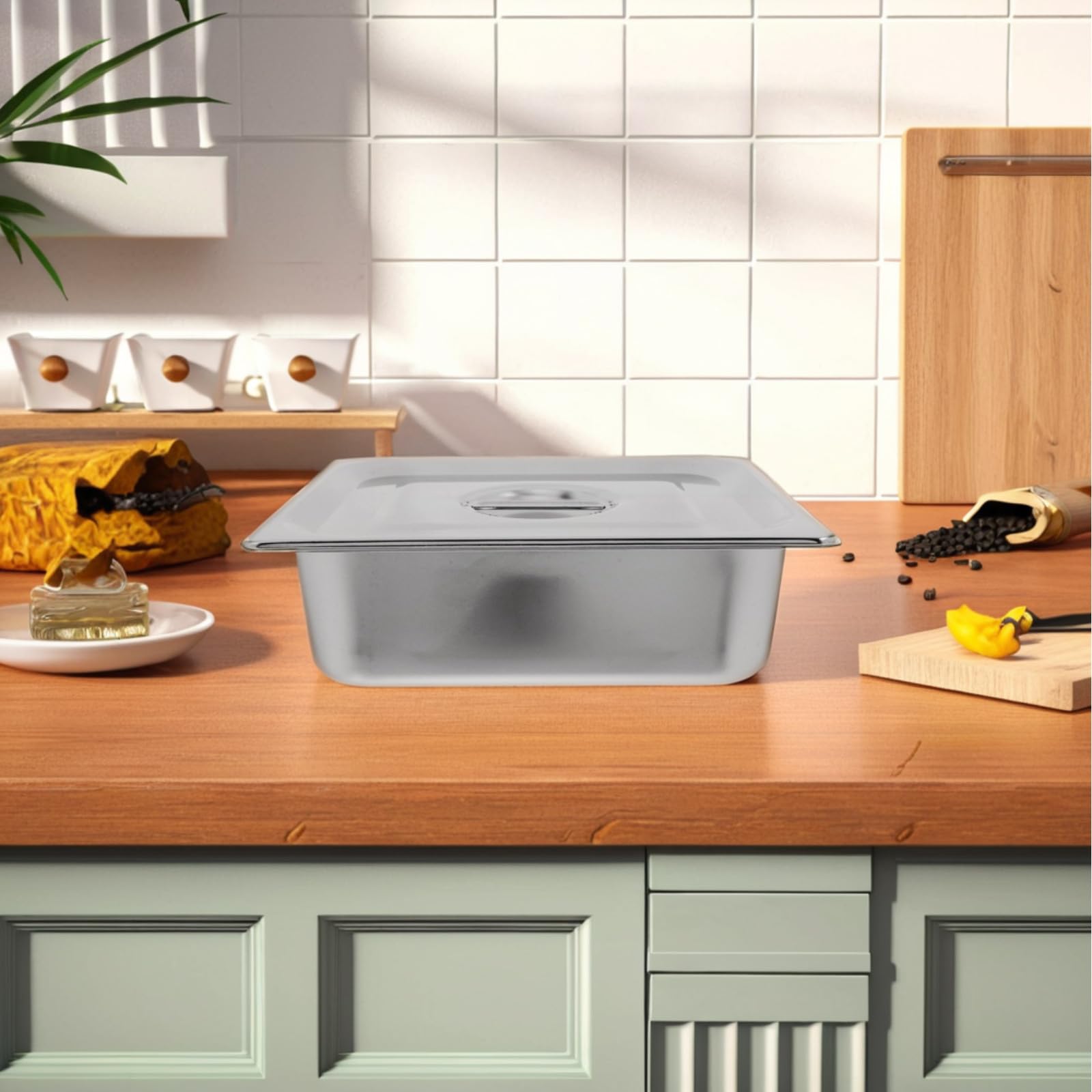 SEWACC Edelstahl Gastro Behälter mit Deckel 1/1 Größe Robust und Zuverlässig für Restaurants und Hotels Buffetpfanne 2 Stück Silber