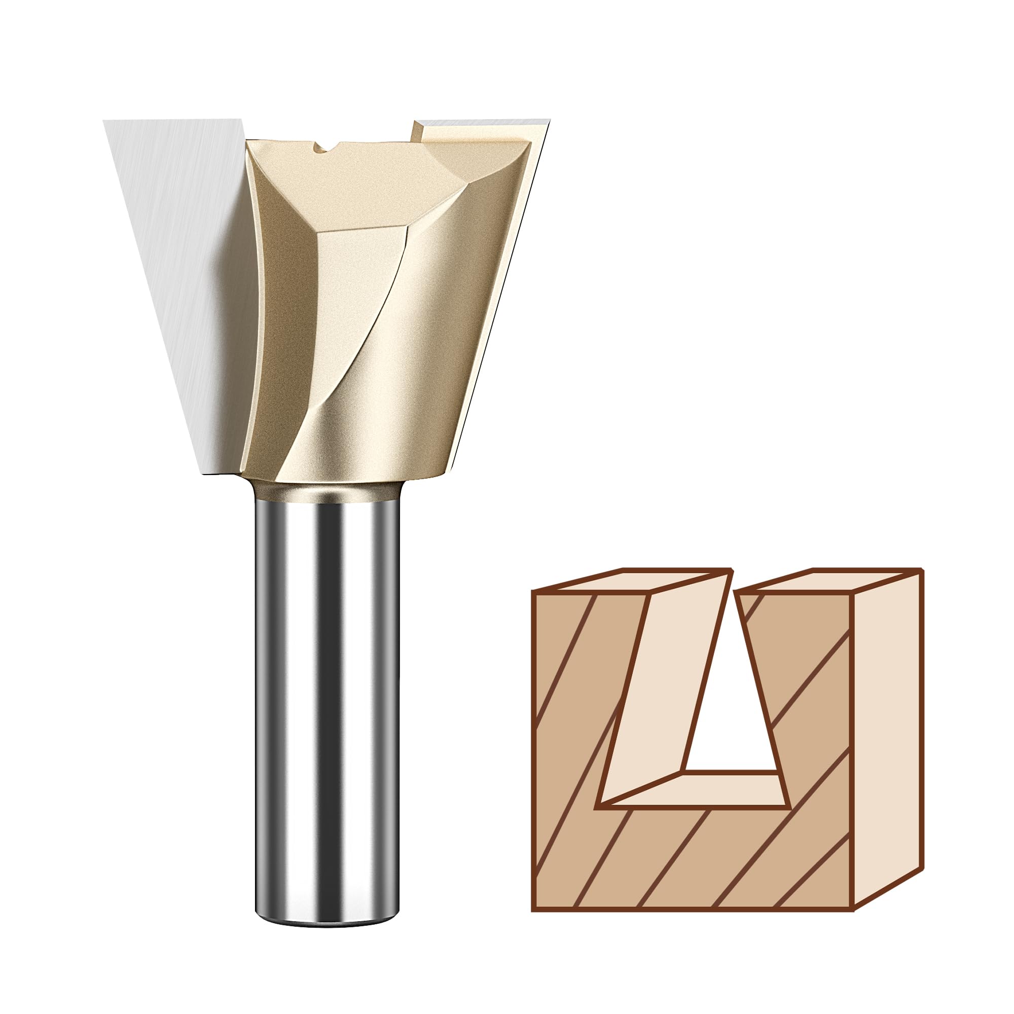 HUHAO Dovetail Router Bit with 1/2 Inch Shank ,Cutting Dia in 1-1/2" Wood Milling Cutter Tool for Making Boxes Drawers Chests,Great for Craftsman