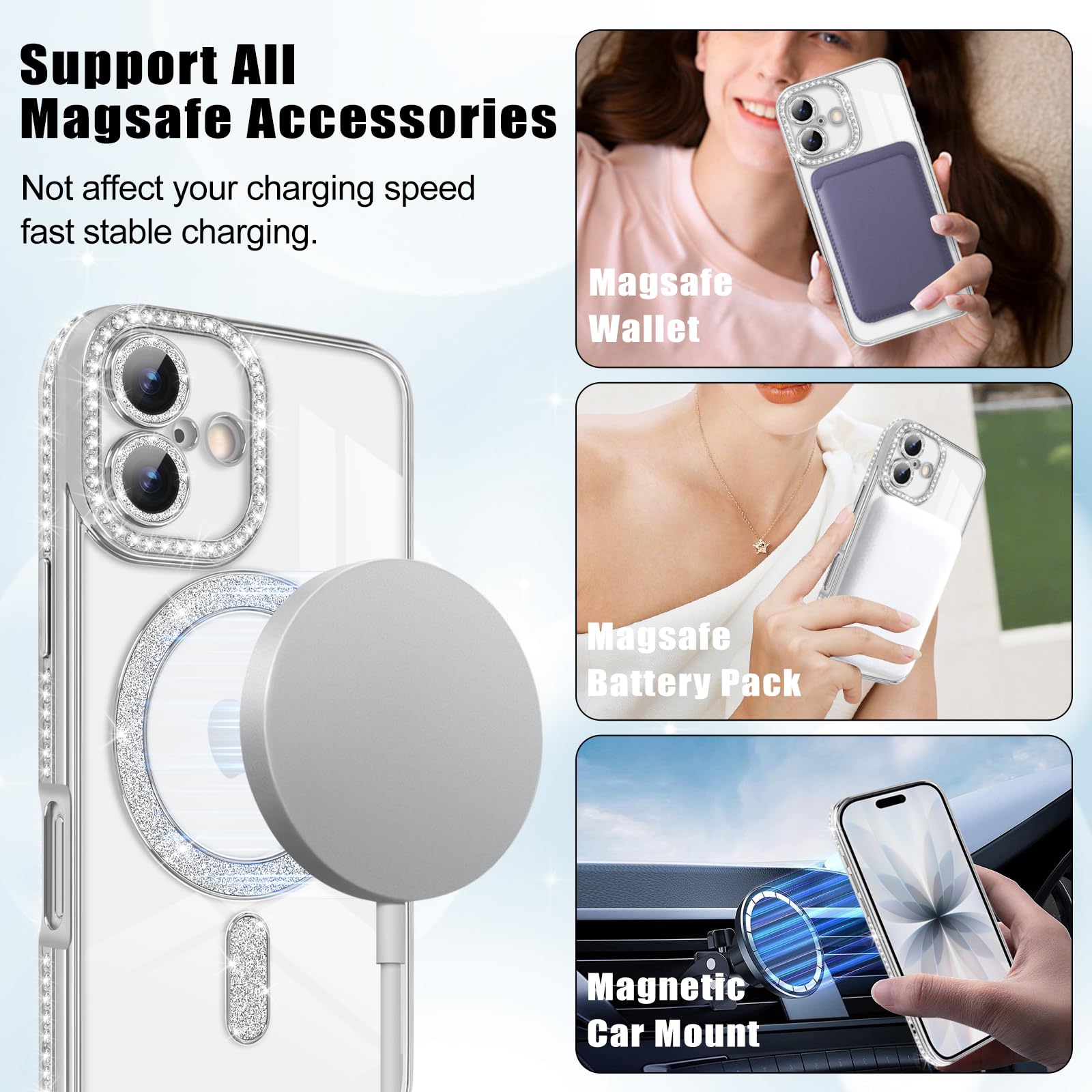 Newseego IPhone 17 Pro Max Magnetic Case Clear [MagSafe Compatible] Glitter Design For Girls Women Diamond Soft Slim TPU Shockproof Case For IPhone 17 Pro Max - Black - View #2