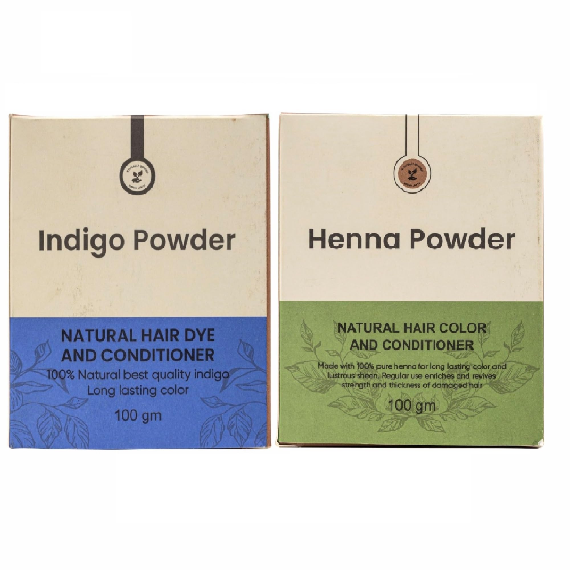 Idika Henna & Indigo Organic Hair Color Kit - Herbal Henna & Natural Indigo, 100% Black Hair Color, Natural Hair Conditioner, Chemical-Free Mehandi Leaves Powder, Protects Hair Damage, Pack of 2 (100g Each)