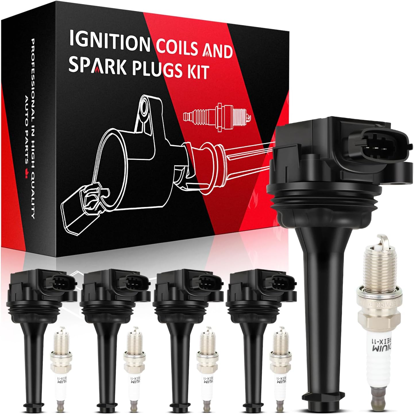SCITOO Ignition Coil Coils & Iridium Spark Plugs fit for Volvo 1999 2000 2001 2002 2003 2004 C70 2001 2002 2003 2004 2005 S60 UF341 5 ignition coils for 5 iridium Spark Plugs