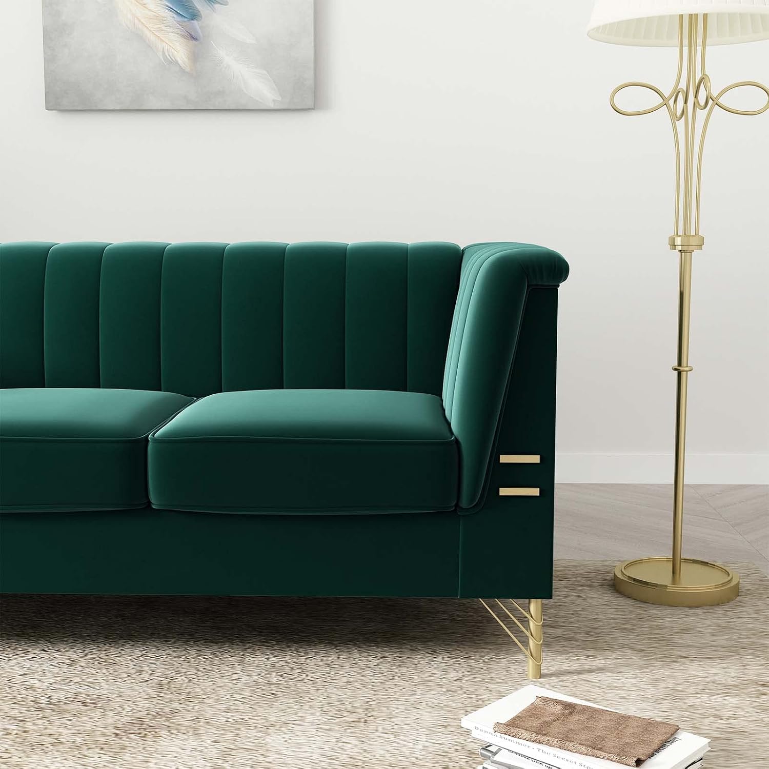 Emerald Green Velvet Couch Sofa, 83 Inch Wide Mid-Century Modern Sofa Tufted Chesterfield Sofa with Flared Arms and Removable Cushions, 3 Seat Large Comfy Couches Sofas for Living Room (Green)