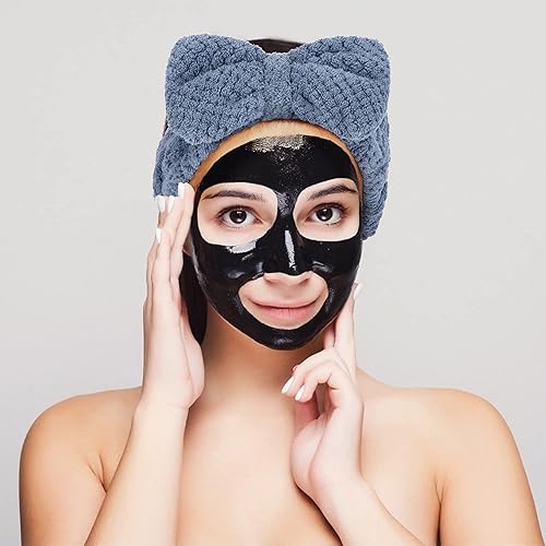 Miniatura 7 de Paquete de 3 diademas de spa, de microfibra, con corbatín, para maquillaje, para el cuidado de la piel, para el cuidado de la piel, para lavado de