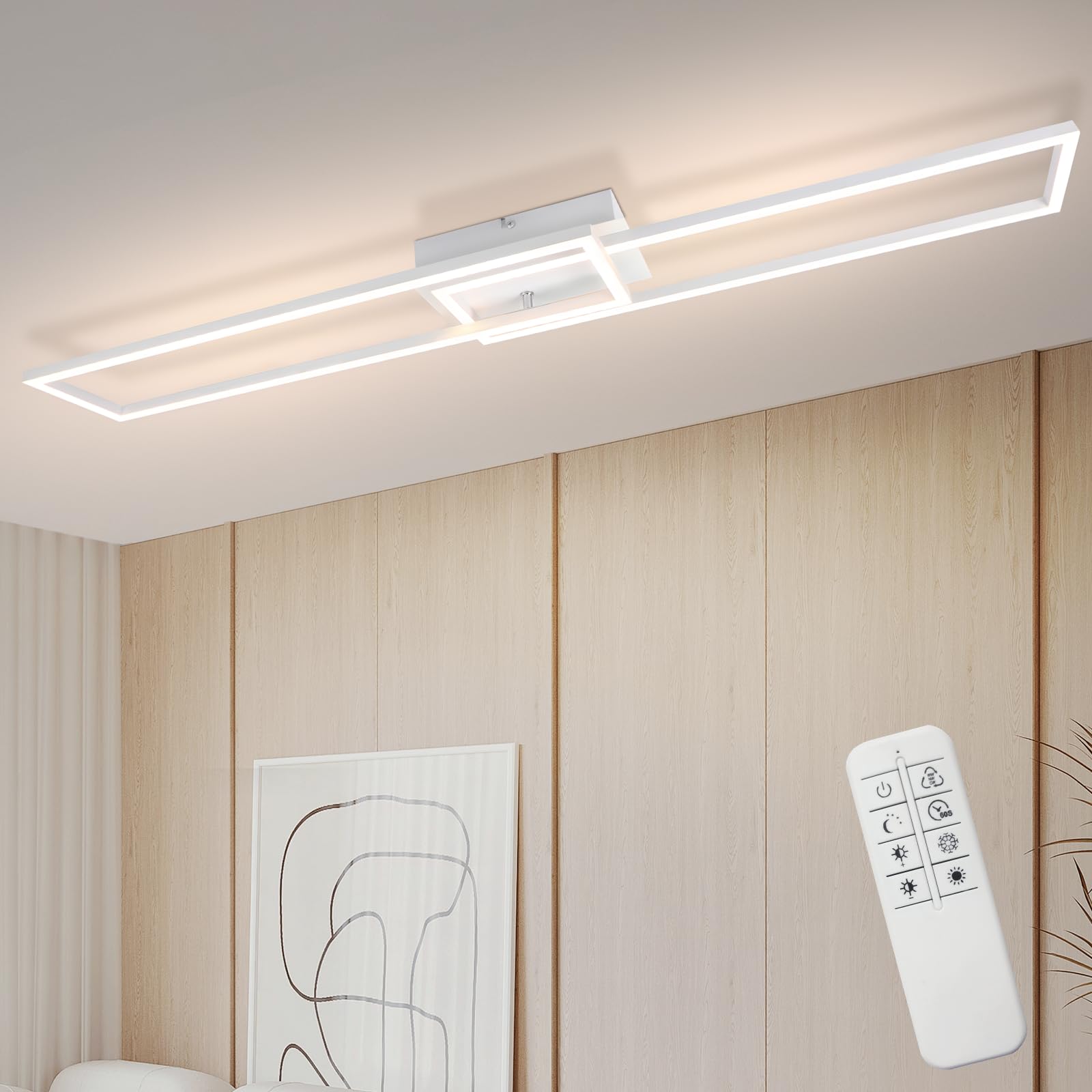 Homefire Deckenlampe Wohnzimmer LED Deckenleuchte: Küchenlampe mit Fernbedienung Modern Wohnzimmerlampe Stufenloses Dimmbar 3000K - 6500K Schlafzimmerlampe Deckenbeleuchtung für Schlafzimme