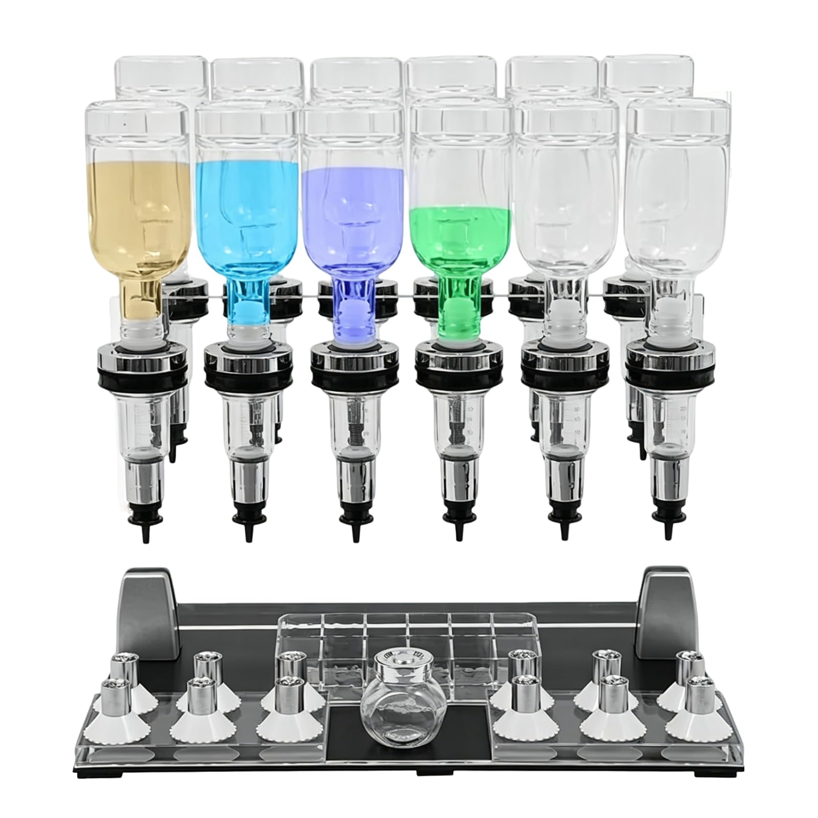 ZHENYUWANG Manual Liquid Filling Machine, Perfume Dispenser, Equipped With 12 Pump Heads And 12 Sample Cups, 200ml Glass Perfume Bottles, Perfume Sample Rack
