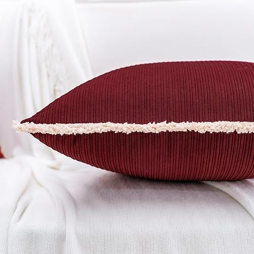 Miniatura 3 de HWY 50 Juego de 2 fundas de almohada rectangulares decorativas de color rojo burdeos de 12 x 20 pulgadas para sofá, cama, felpilla suave y sólida,