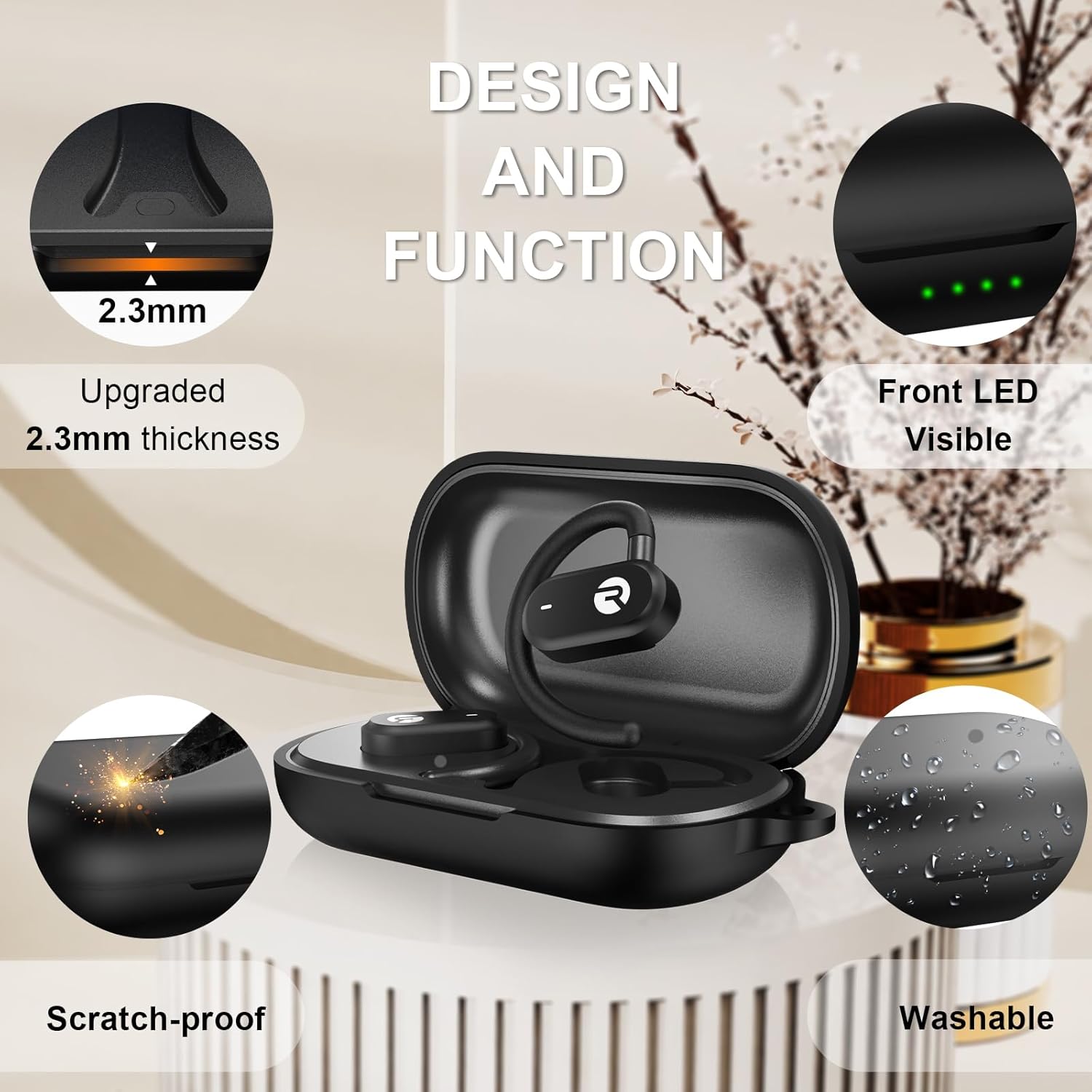 Compatible with Raycon Open Earbuds Case Cover, Soft Silicone Shockproof Protective Skin Case for Raycon Open Ear Bluetooth Headphones with Cleaner Kit & Carabiner (Black) - Image 5