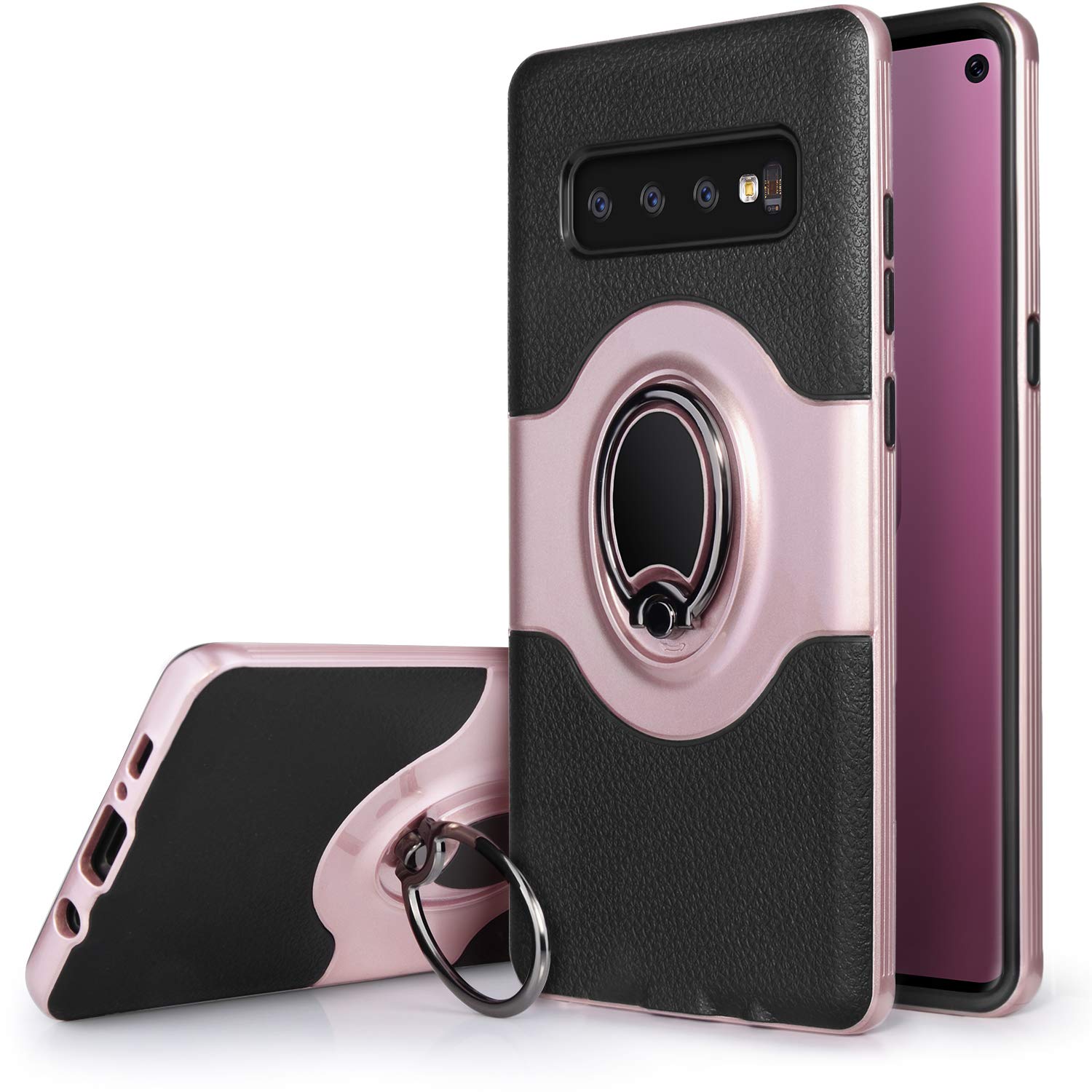 Dairnim Galaxy S10 Case, Galaxy S10 Stand Case Ring Dual Layer TPU Bumper Anti-Scratch Shockproof Support Magnetic Car Mount Holder Case Compatible with Samsung Galaxy S10, Rose Gold