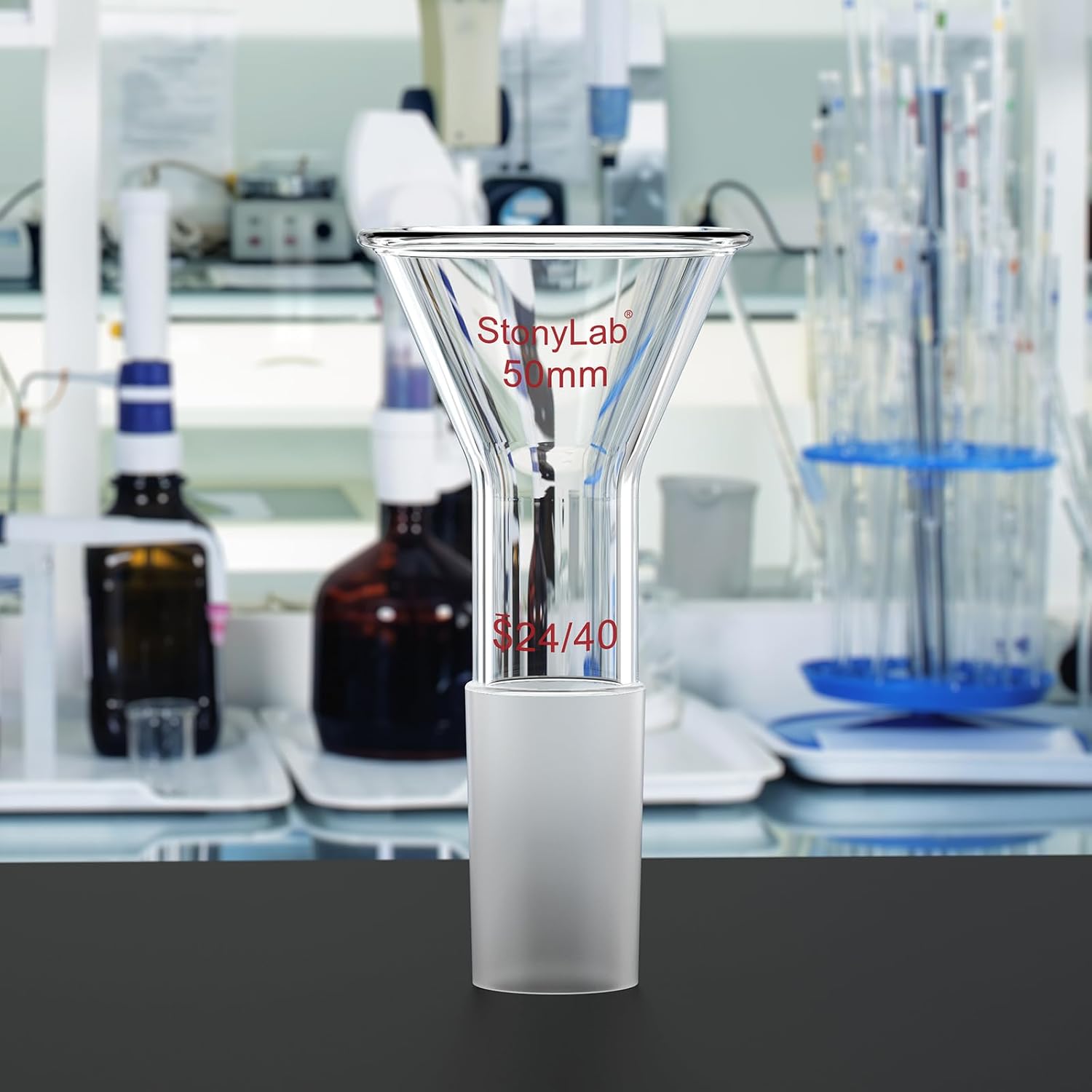 stonylab Glass Short Stem Powder Funnel with 50 mm Top Outer Dimension and 24/40 Inner Joint, for Chemical Laboratory Use Only