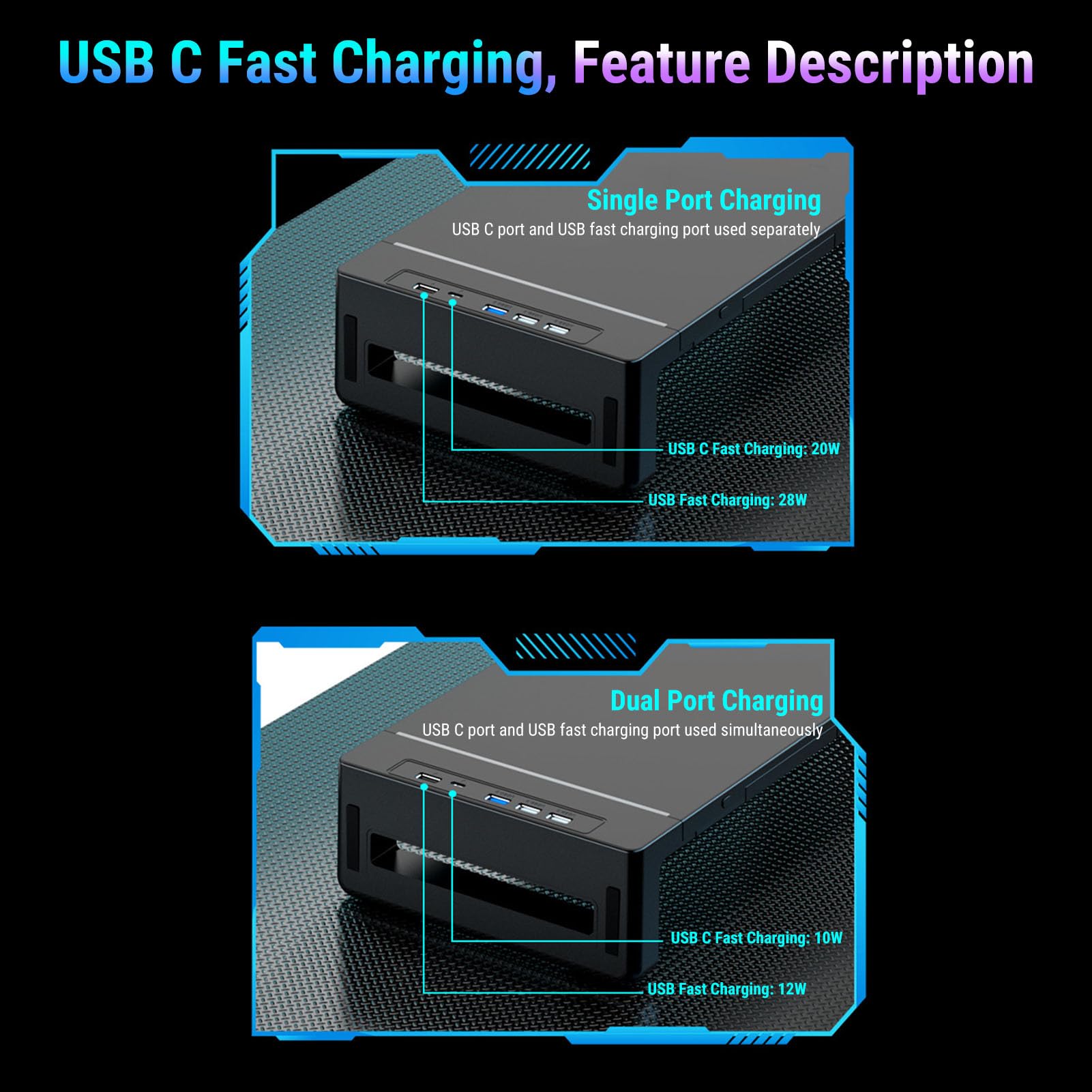 Annadue Supporto per Monitor da Scrivania con 4 Hub USB 3.0, Supporto per Schermo da Computer Pieghevole con Cassetto Portaoggetti e Supporto per Telefono, Organizer da Scrivania per