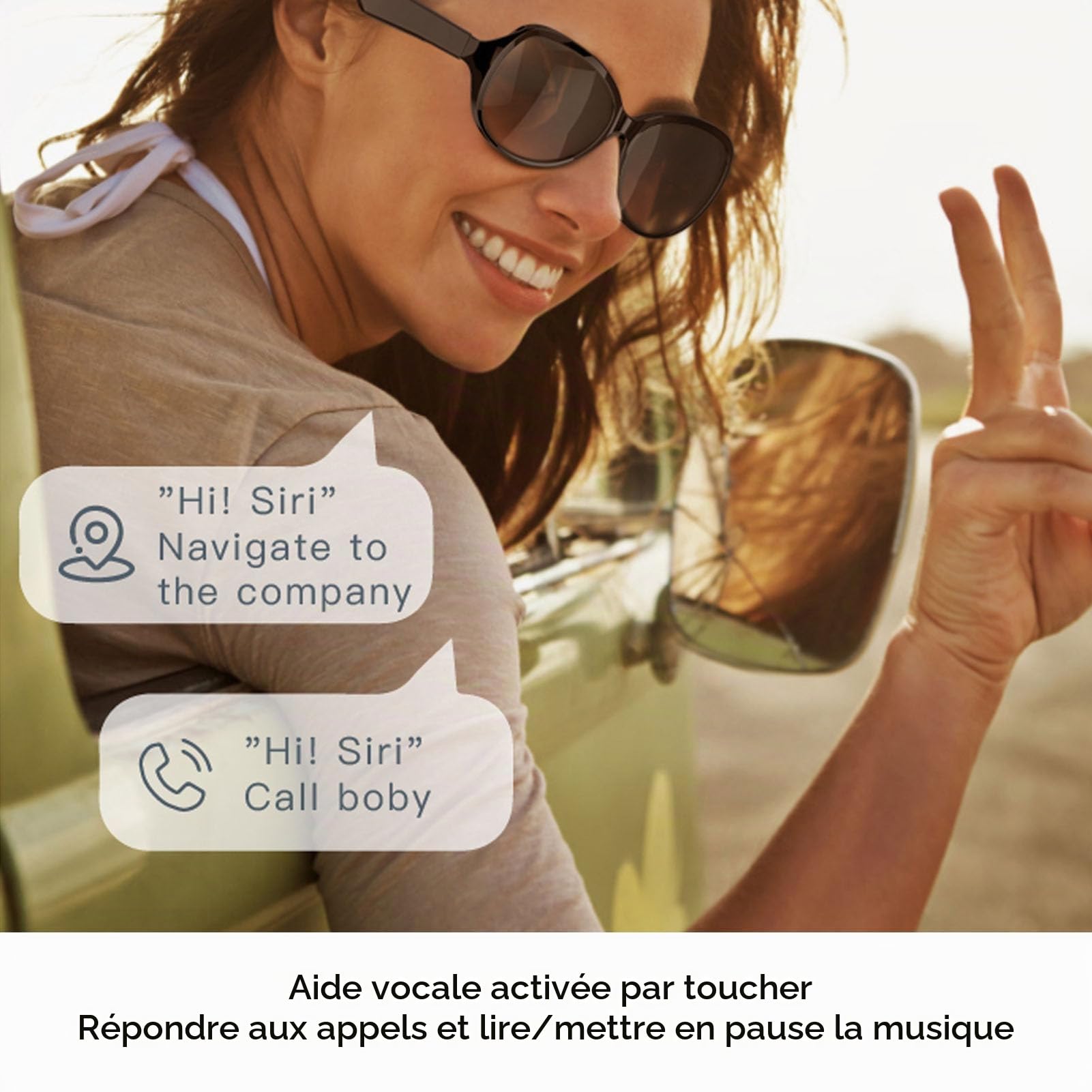 Goshyda AI Smart Bluetooth Lunettes de Soleil Casque sans Fil Lunettes de Soleil intégré Micro Double Haut-Parleur UV400 Hommes Femmes