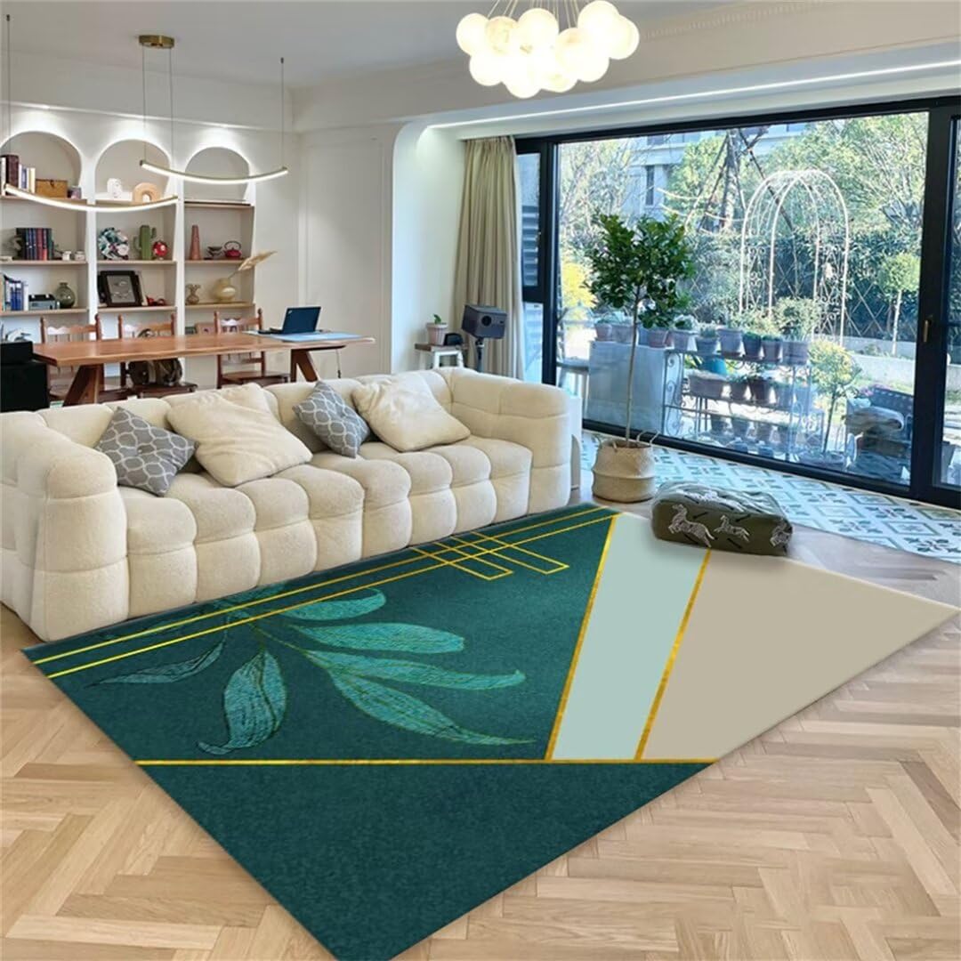 Alfombra de pelo corto verde barata con hojas simples lavable para sala de estar