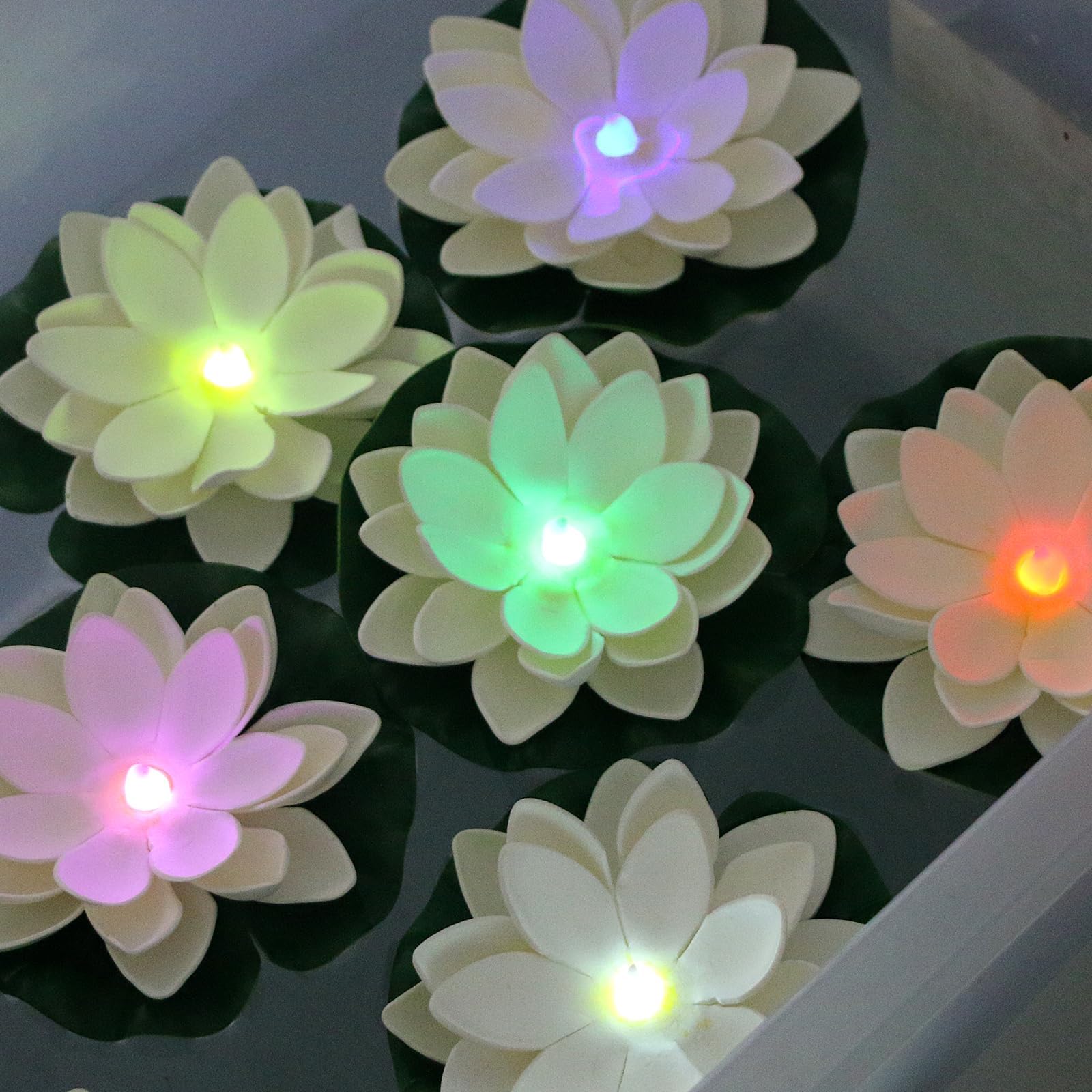 LACGO 12 Floating Lotus Lights - Waterproof Artificial LED Lotus Battery Operated Water Activated Color Changing Fake Lights for Swimming Pool Pond Garden Lantern,