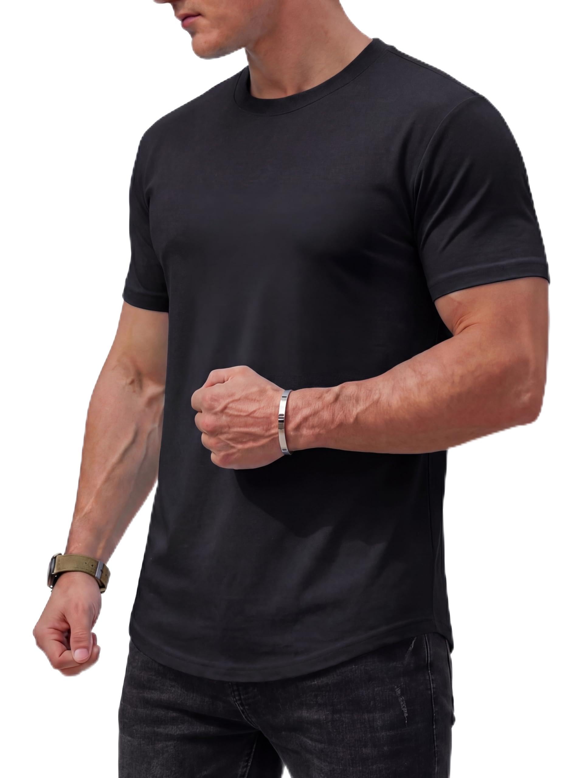 TACVASEN Herren-T-Shirts Drop-Shoulder Casual lockerer Sitz Kurze Ärmel Baumwoll-Tees UPF 50+ Rundhals Gebogene Saum