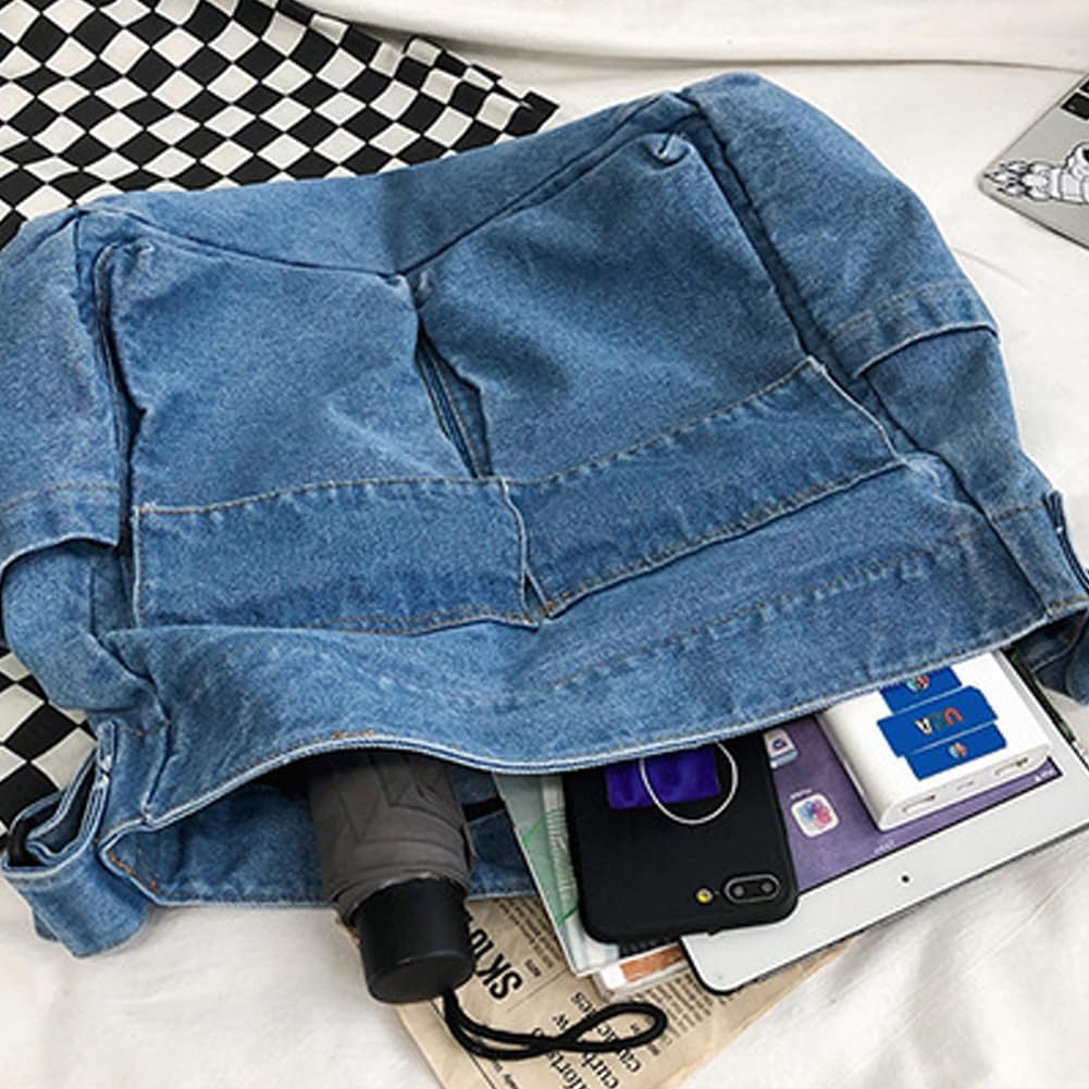 Yohora Denim Shoulder Bag Casual Style Lightweight Retro Travel Shopper Crossbody Handbag for Women Jean Tote Purse - Image 6