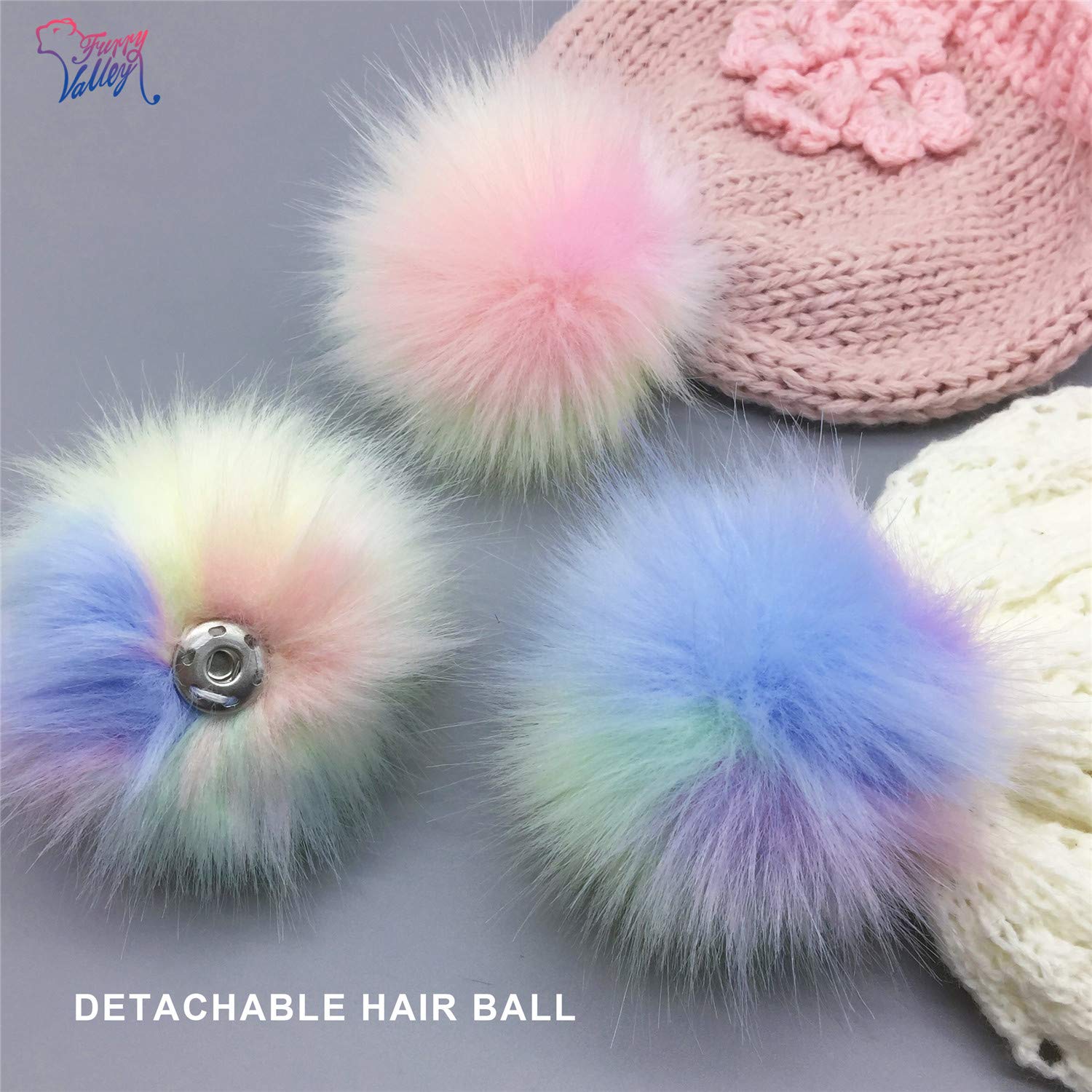 Lot 6 Pompons Fausse Fourrure Extra Large 11-16 Cm – 3 Couleurs, Bouton Pression Amovible – Idéal Bonnets, Écharpes, Chaussures DIY