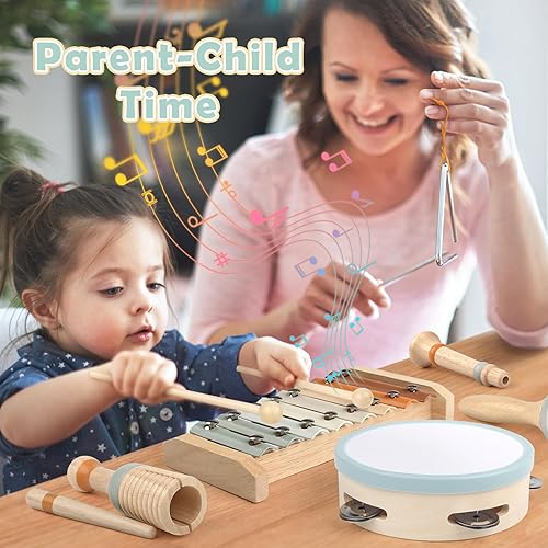 Miniatura 5 de Vanplay Montessori Toys - Instrumentos musicales de madera 6 en 1 para niños pequeños de 1 a 3 años, juguete musical infantil para bebés con