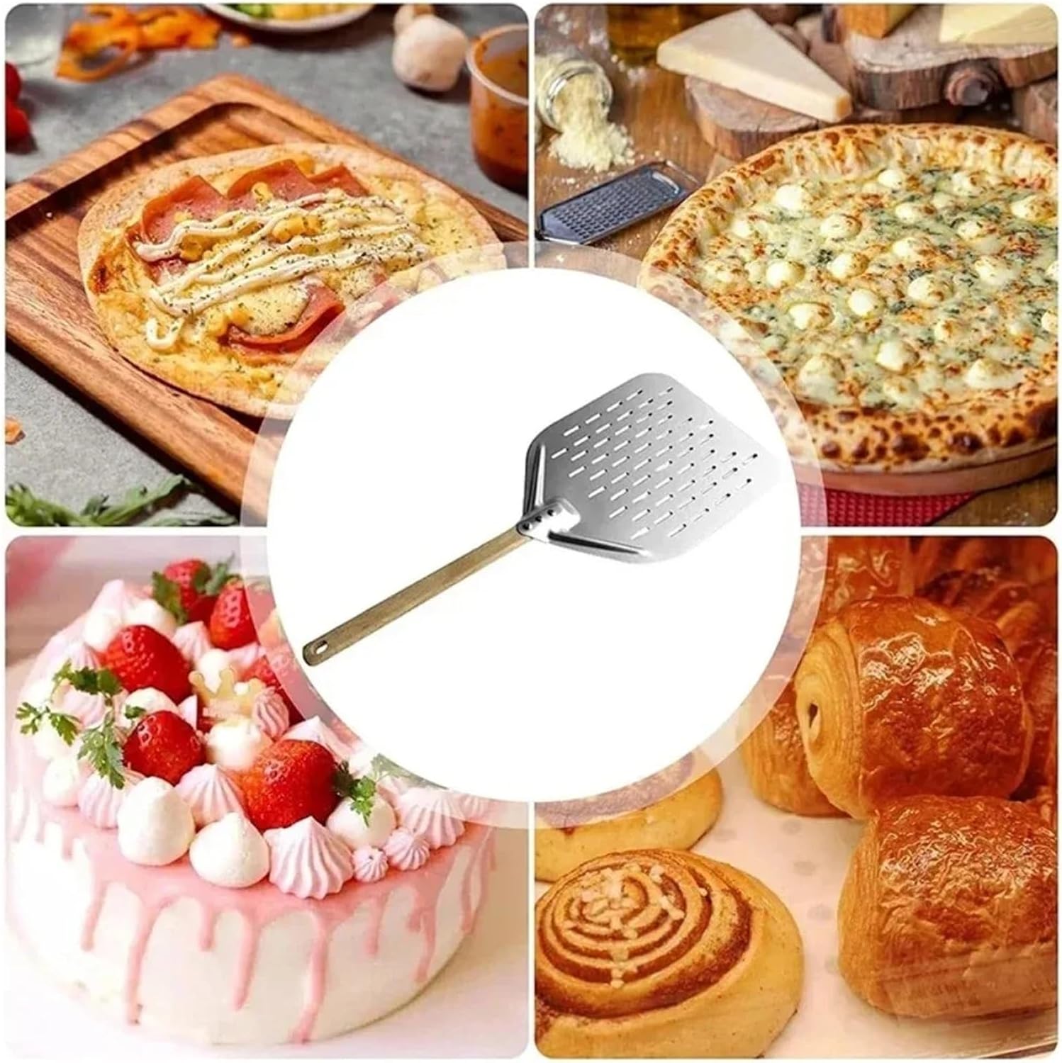 12 Inch Pizza Shovel Metal Non-Stick Peel With Wood Handle Transfer Tray For Baking Cake Bread Pizzas Tools