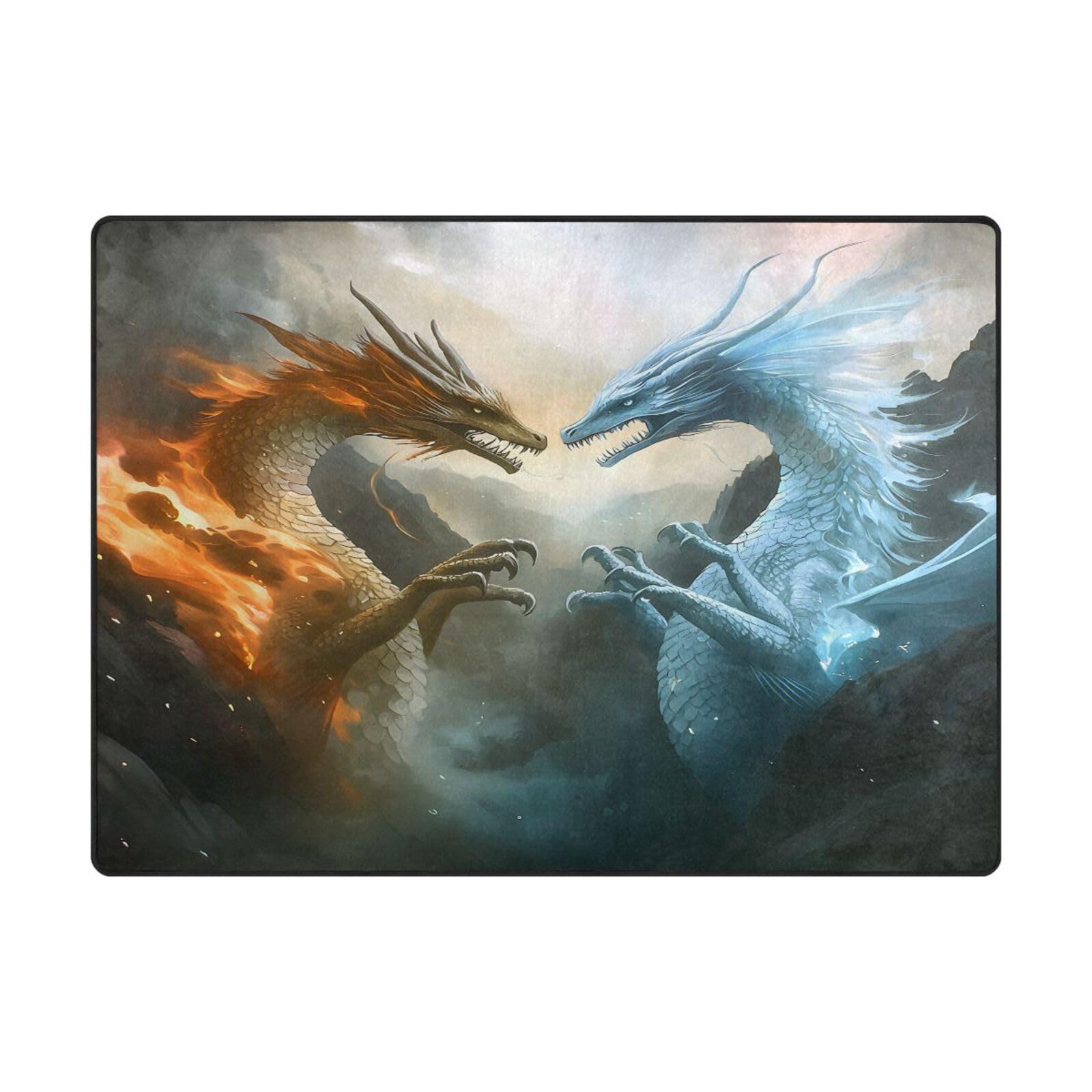 Grand tapis de sol dragon rouge et blanc 203x147 cm Mnsruu pour salon
