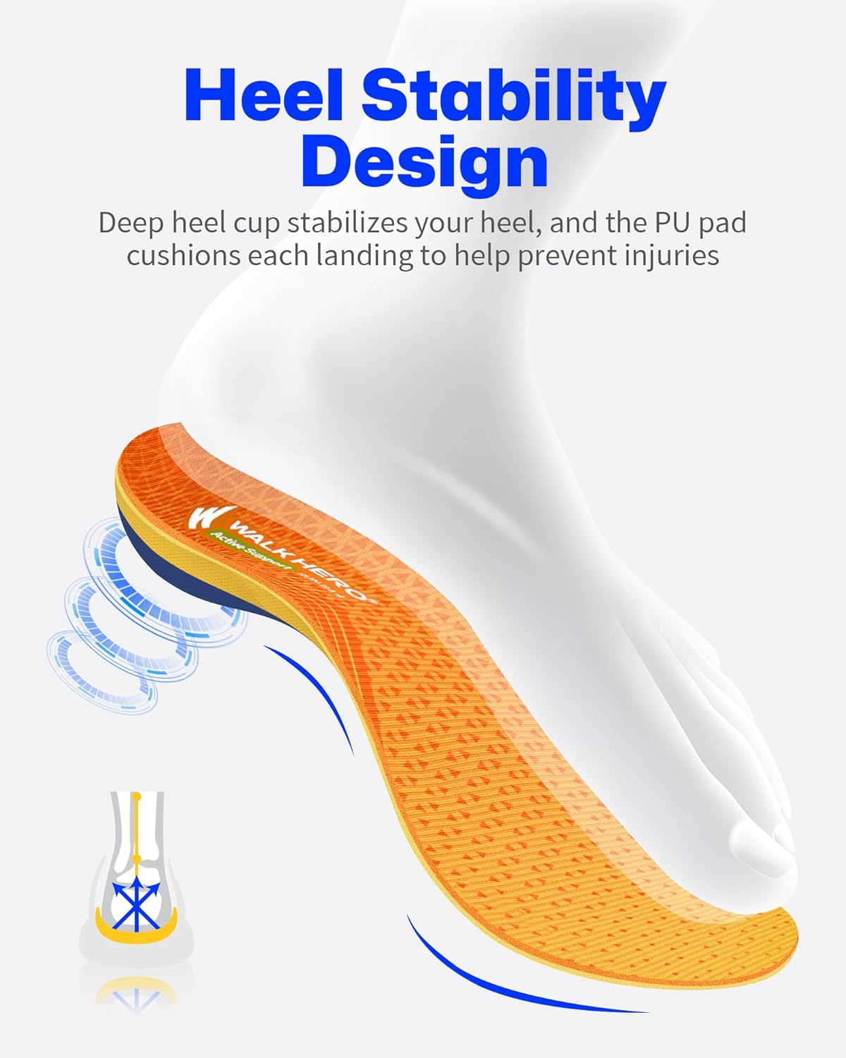 WalkHero Running Insoles - Plantar Fasciitis Insoles and Orthotic Arch Support Shoe Insoles for Men & Women with Shock Absorption and Heel Cushioning Cup - Pulse Orange (Mens 15-15.5) - Image 5