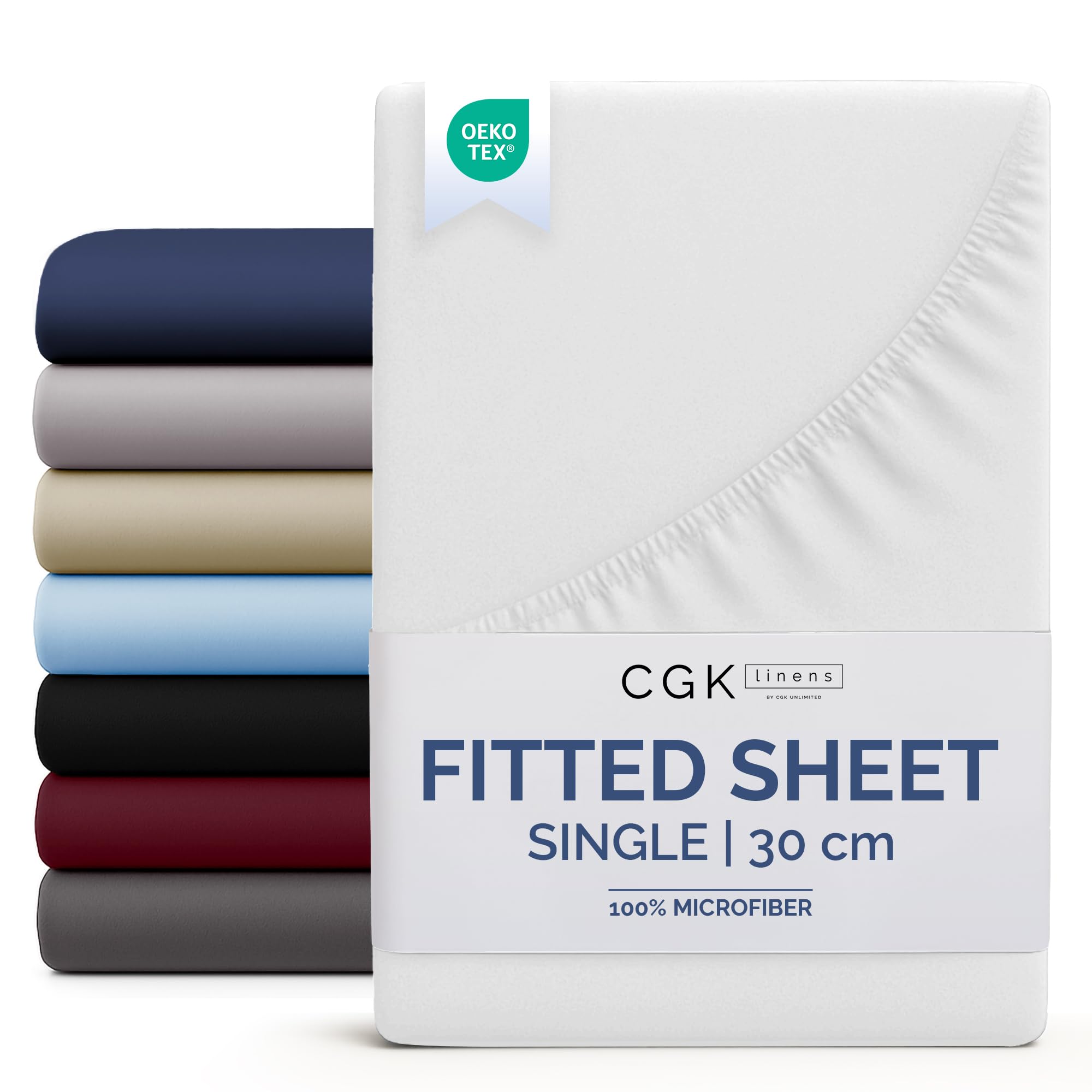Single Fitted Bed Sheet 90x190x30cm - Deep Fitted Sheet for Mattresses up to 30 cm (12") -...