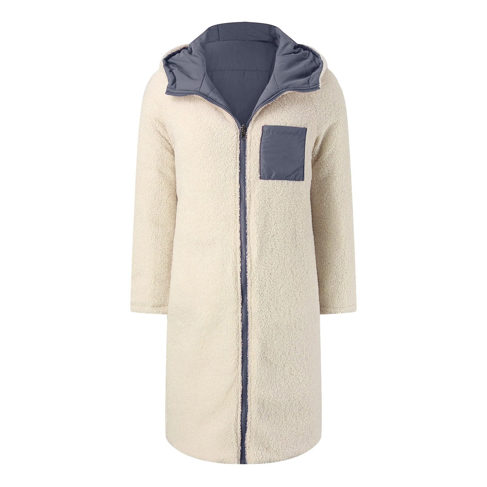 Generisch Wintermantel Damen Lang: Winterjacke Mit Schrägem Reißverschluss Fleece Outdoorjacke Mit Kapuze Parka Winddicht Kapuzenmantel Steppjacke