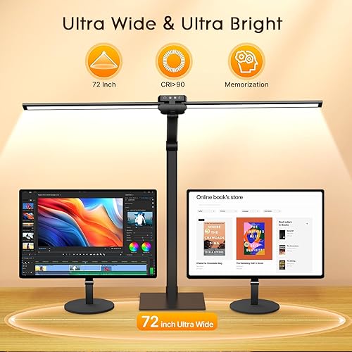 Miniatura 7 de Syrinx Desk Lamp with Base, Eye-Caring Desk Lamps for Home Office with Gesture Sensor Switch, Dual Screen Computer Monitor LED Desk Light, 24W 25