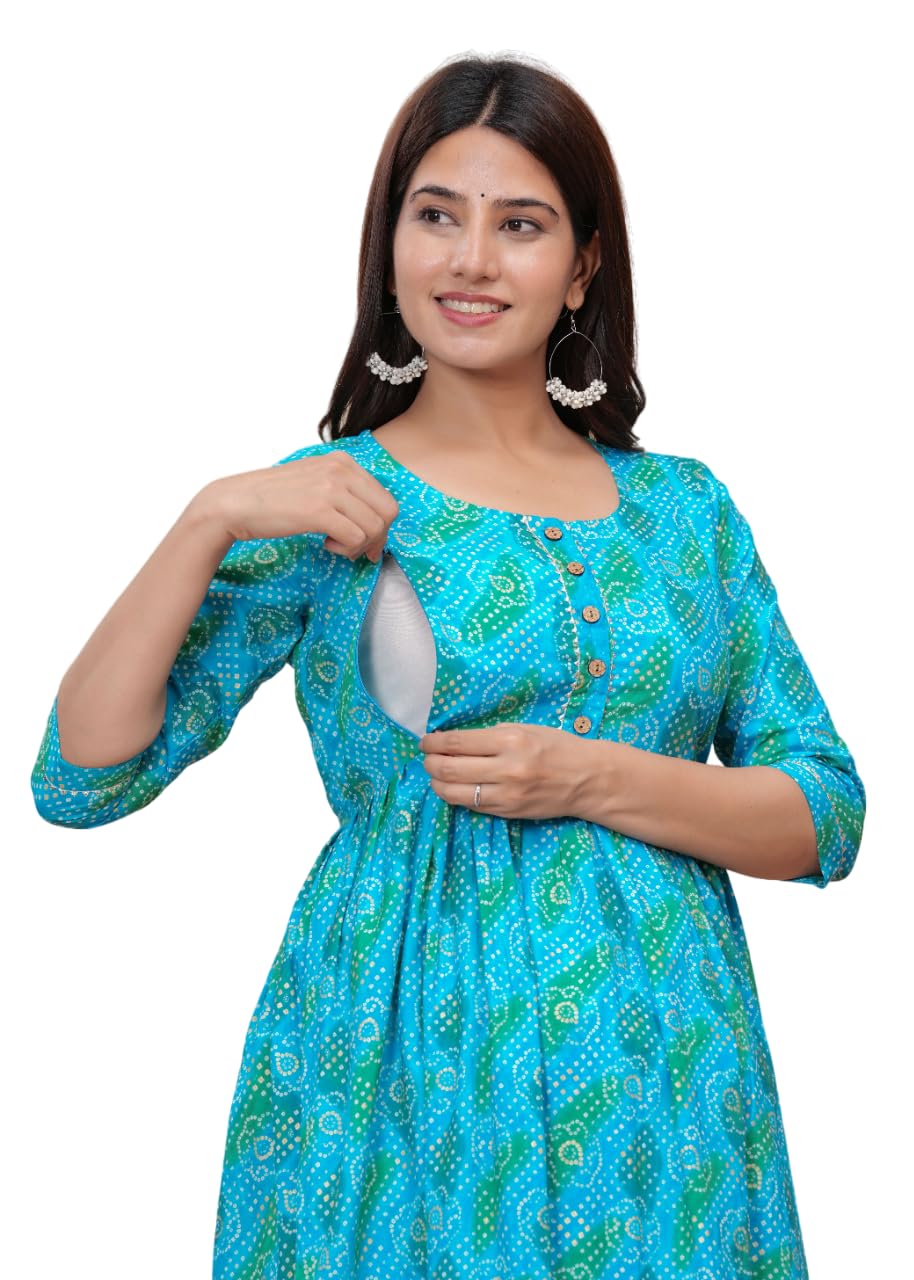 Women's Pure Cotton All Over Printed Maternity Gown | Maternity Dress with Zippers for Women | Feeding Kurtis-image-39