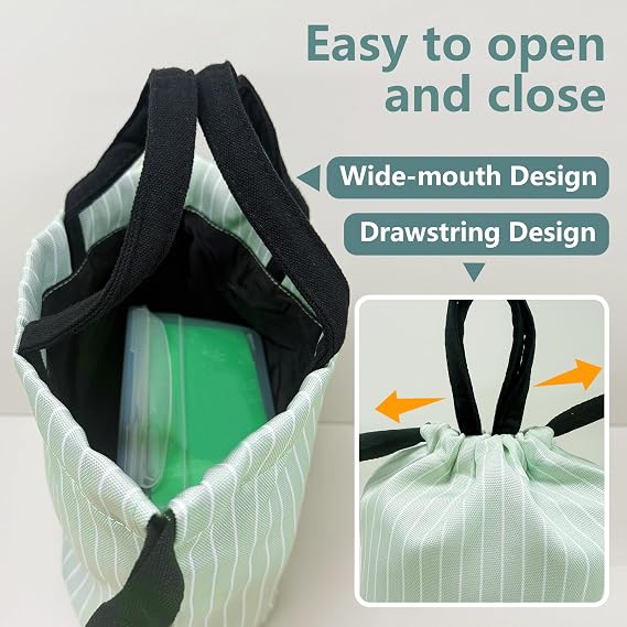 Lunch Bag, 5-7L Ultra-Light Portable Drawstring Lunch Tote with Multiple Pockets for Women & Men, Compact Bag for Work, Office, Hiking & Daily Use