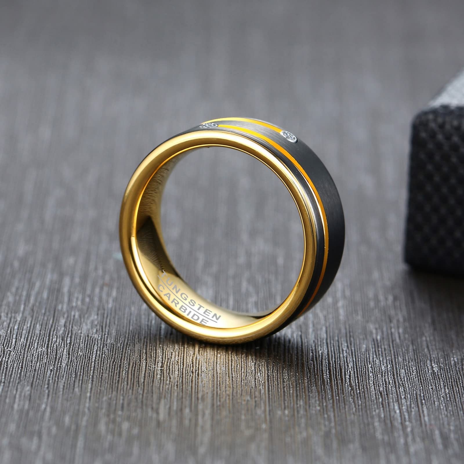 Gualiy Anello Uomo Tungsteno, Anello Hip Hop Anello Spazzolato 8mm con Zirconia Cubica Anello Taglia 15 a 27