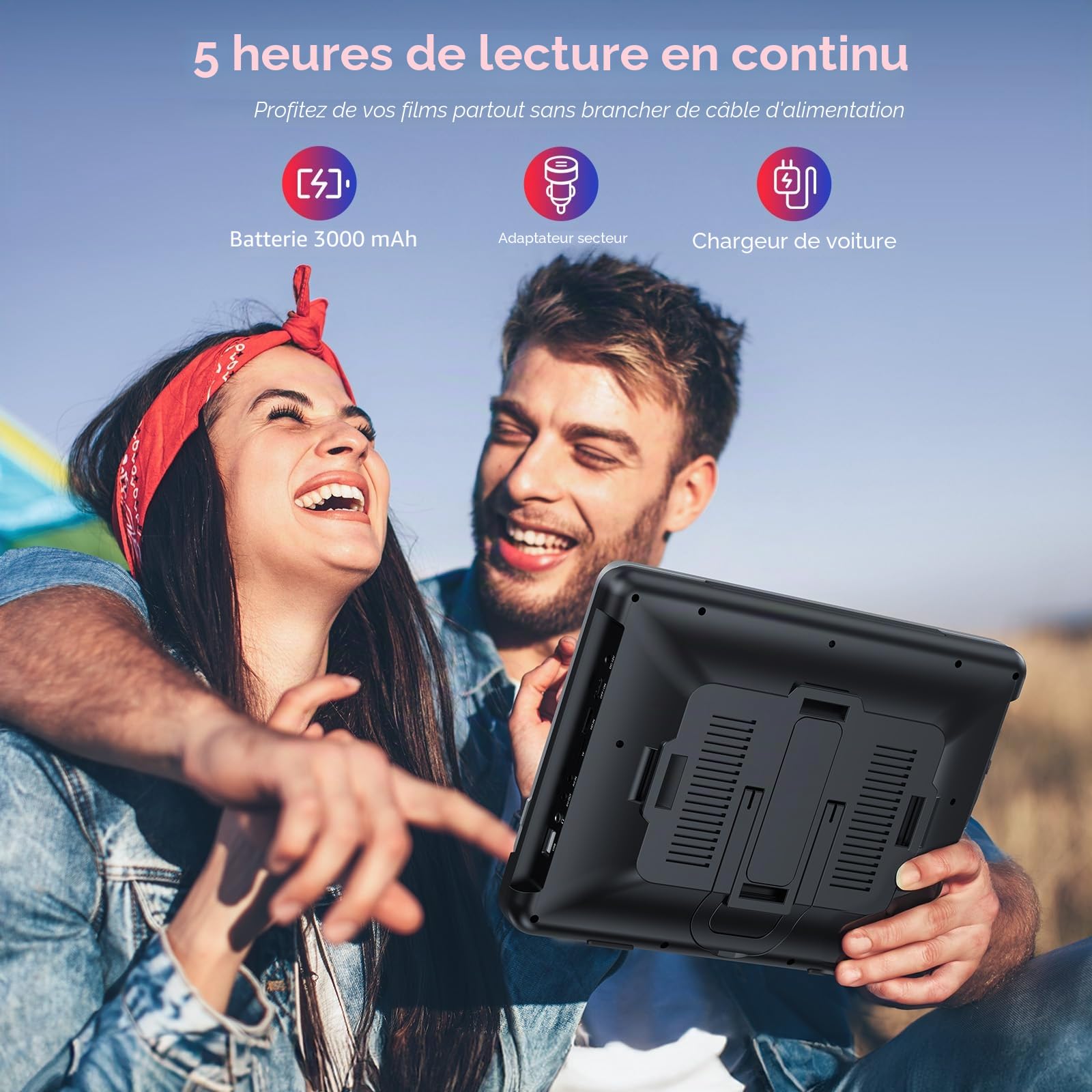 GOnavidio lecteurs DVD duaux pour voiture de 12" avec entrée HDMI, lecteurs DVD pour appuie-tête de voiture avec casque, batterie de 5 heures, écran de 1366 * 768 avec mise en miroir, lecteur USB/TF