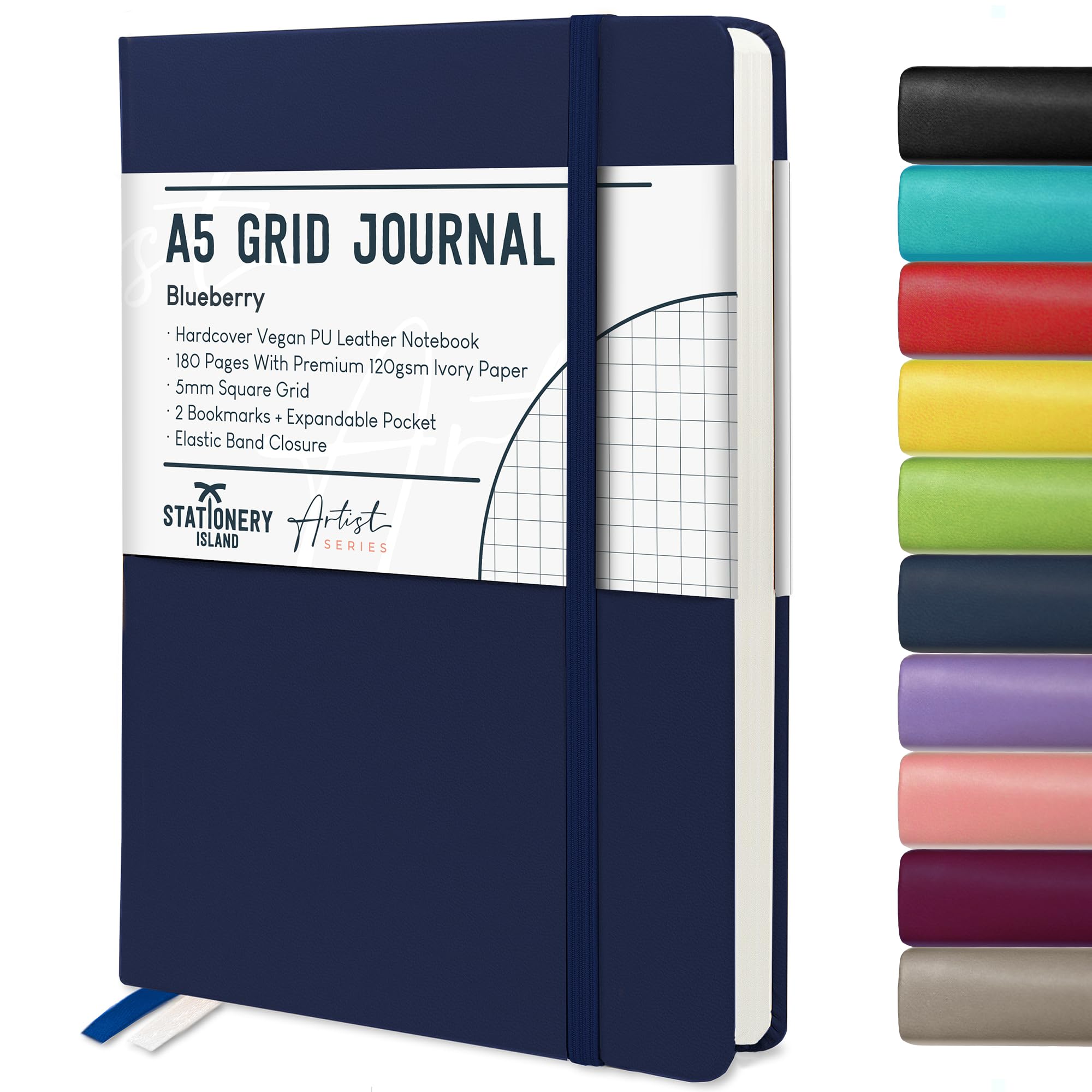 STATIONERY ISLAND A5 Squared Notebook, Graph Paper with 120gsm Premium Thick Paper, 180 Pages Hardback Grid Note book for Planning, Diary, Study, Blueberry โ image 1