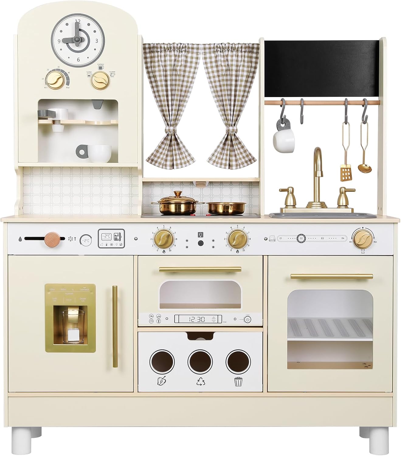 Kids Kitchen playset, Wooden Play Kitchen, Height Adjustable, Comes with Various Kitchen Accessories, Ideal Role Play Toy Gift for Toddlers and Kids Ages 3-8 (White)