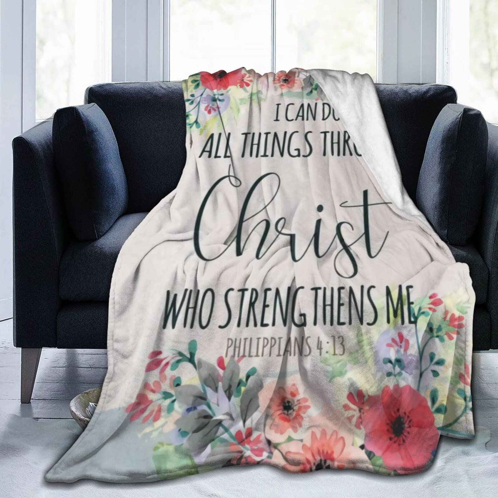 I Can Do All Things Through Christ Philippians 4 13 Bible Verse 3D Printed Flannel Blanket Merch Ultra Soft Throw Blanket Warm Bed Blanket for Living Room Sofa Bedroom Decor 50"x40"
