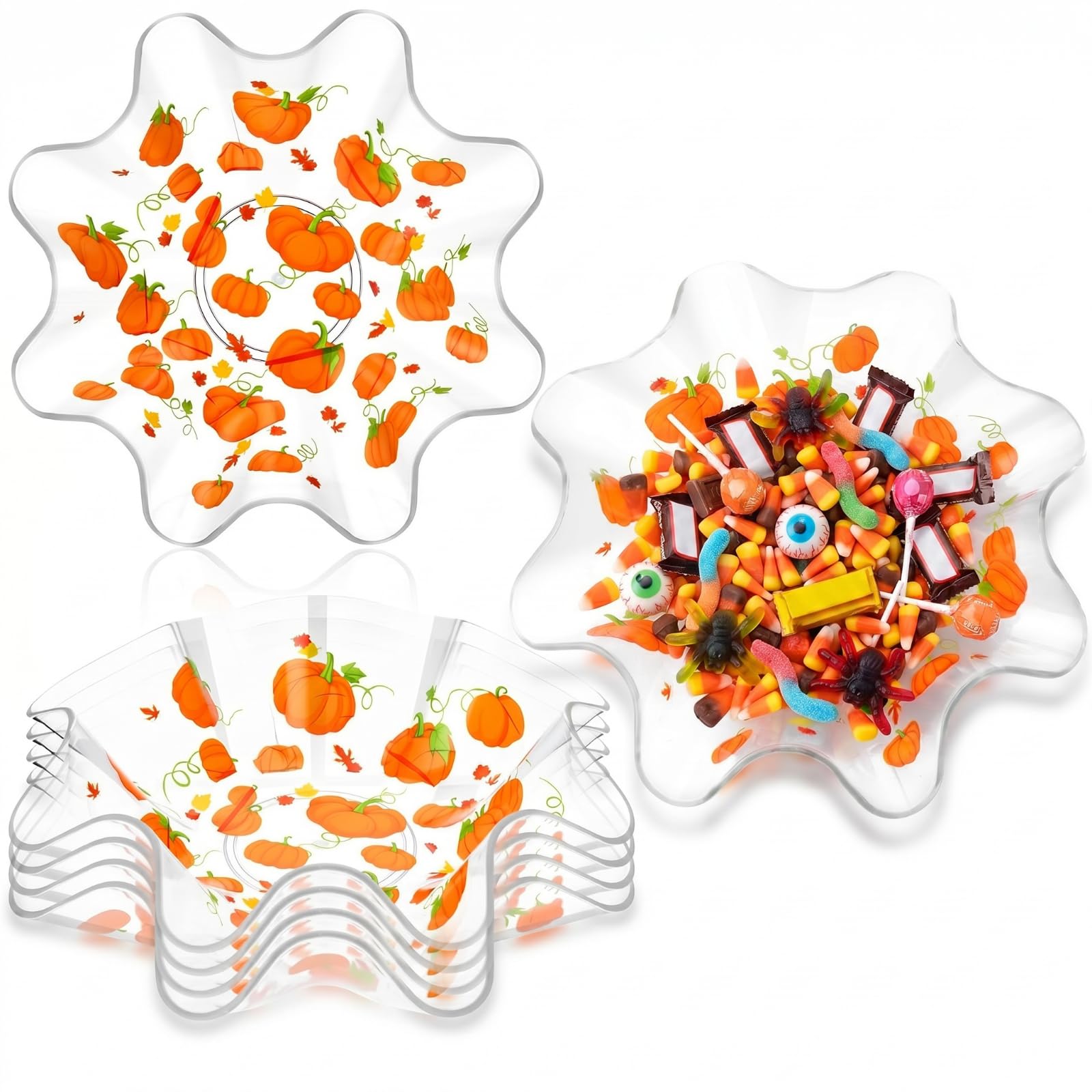 Tioncy 4 Pcs Pumpkin Plastic Bowls Fall Thanksgiving Candy Serving Dish
