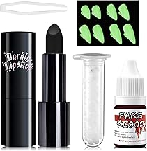 Allony Adult Vampire Teeth, Vampire Teeth, Fake Tooth Vampire Teeth Glow in the Dark 4 Sizes with Glue for Vampire Teeth, Lipstick and Fake Blood for Halloween Party Cosplay