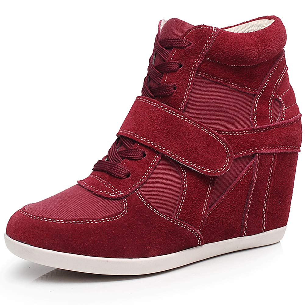 rismart Women's Wedge Heel Elegant Hook&Loop Comfortable Suede&Fabric Sneakers Trainers Shoes