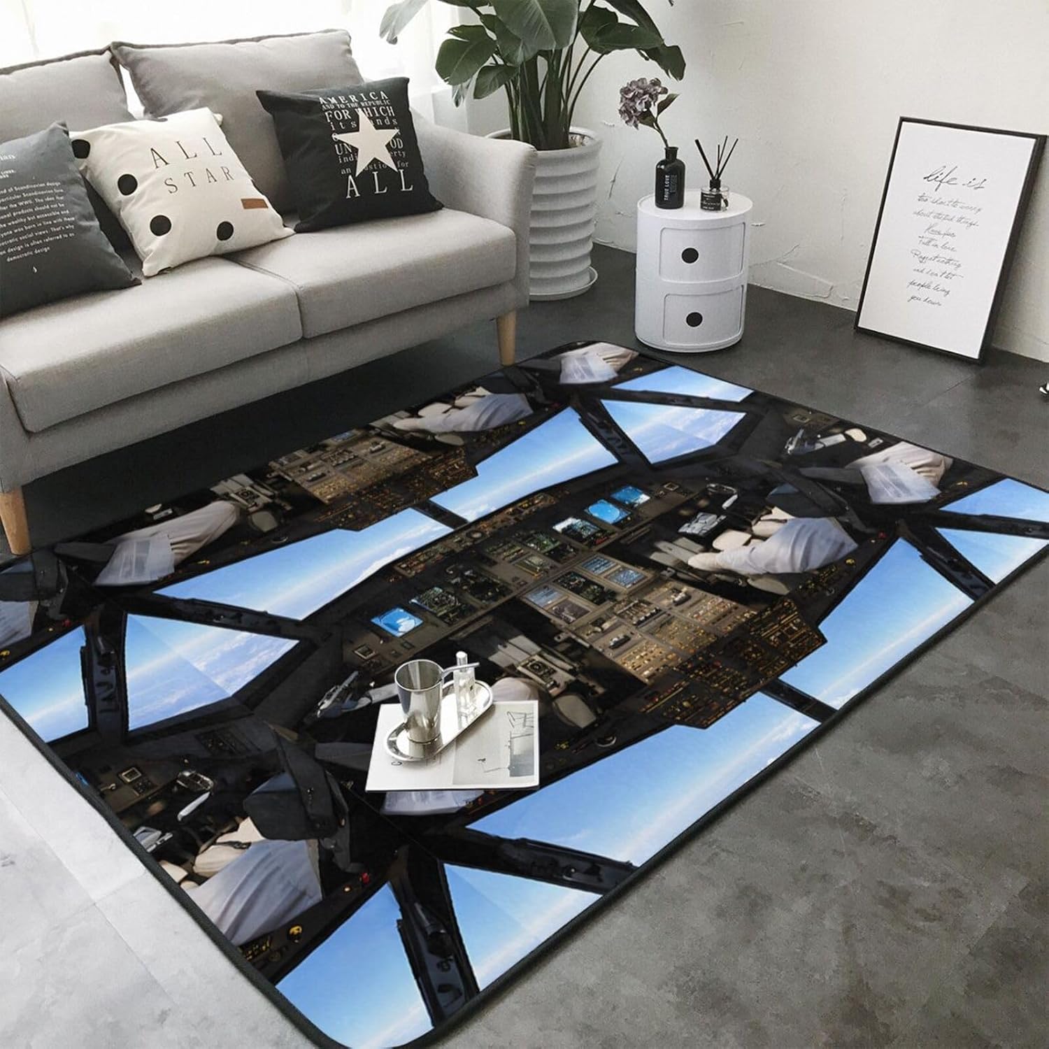 Flannel Non-Slip (Airplane Cockpit) Rug Pad 80×50in Soft Washable Protective for Hardwood Floors Bedroom Bathroom Living Room