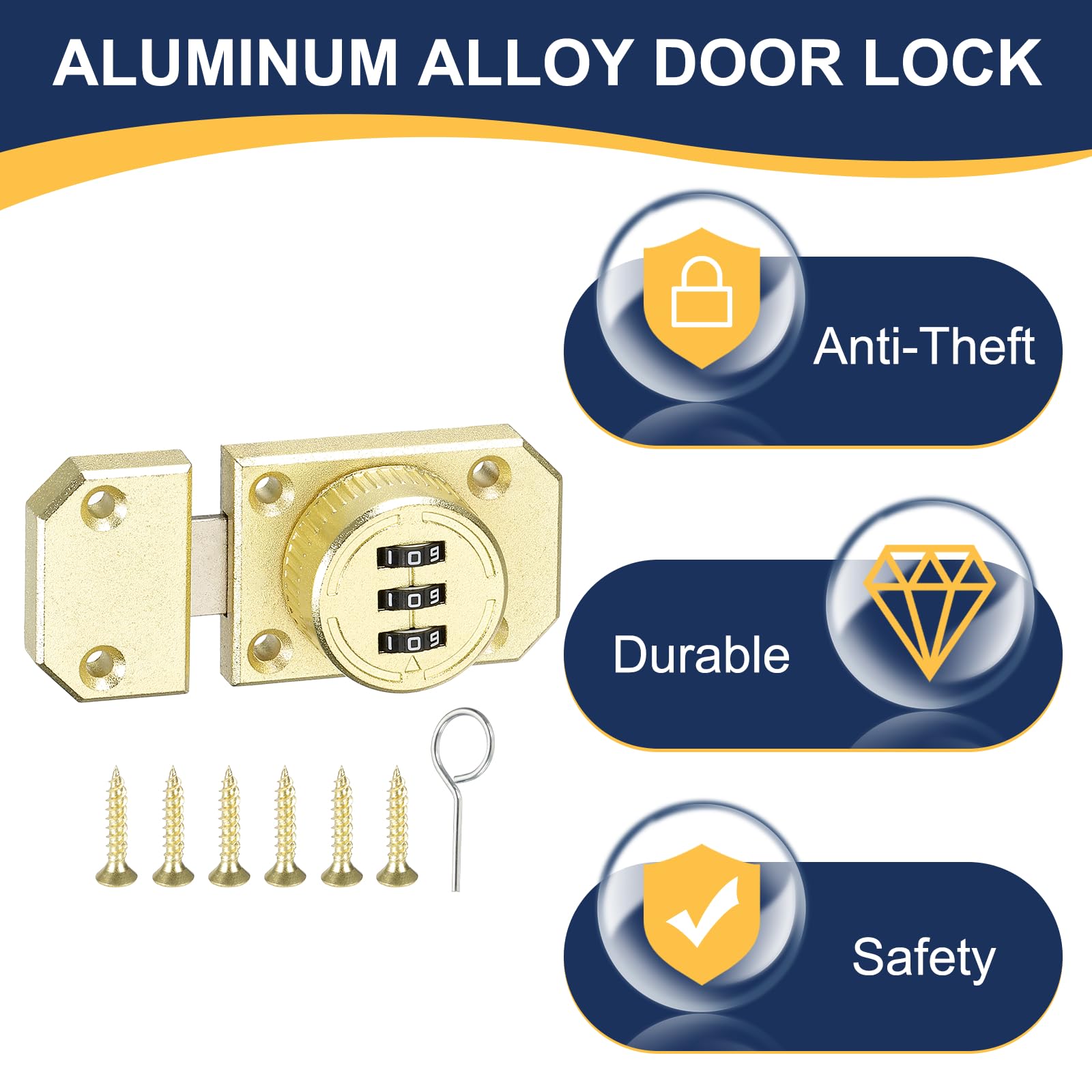 uxcell Cabinet Door Latch 2.17 x 1.5 Inch Zinc Alloy Keyless Combination Lock for Kitchen Cabinet Office Drawer Wooden Furniture Gold 2Pcs - Image 4